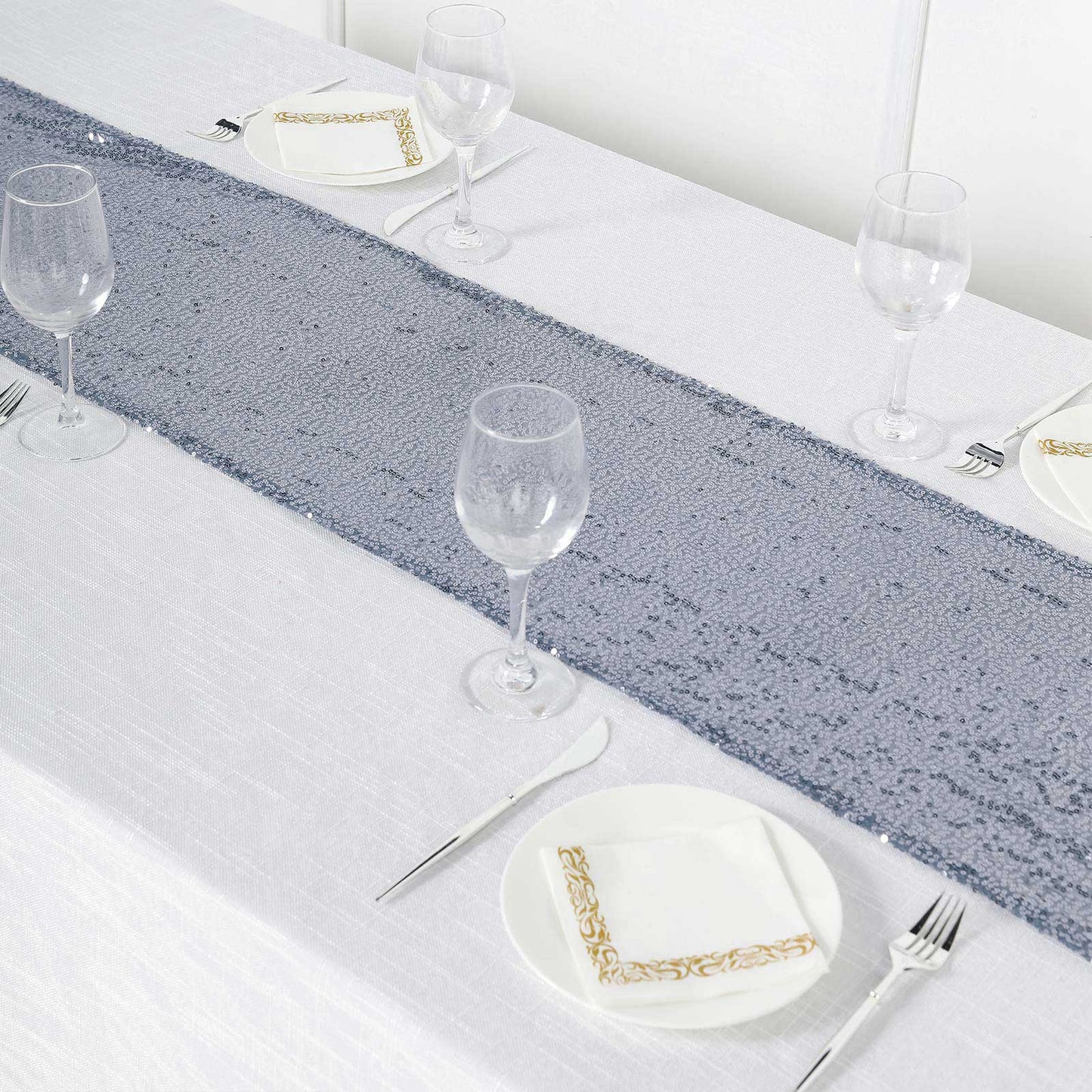 Sequin 12"x108" Table Runner Dusty Blue - Glittering Design