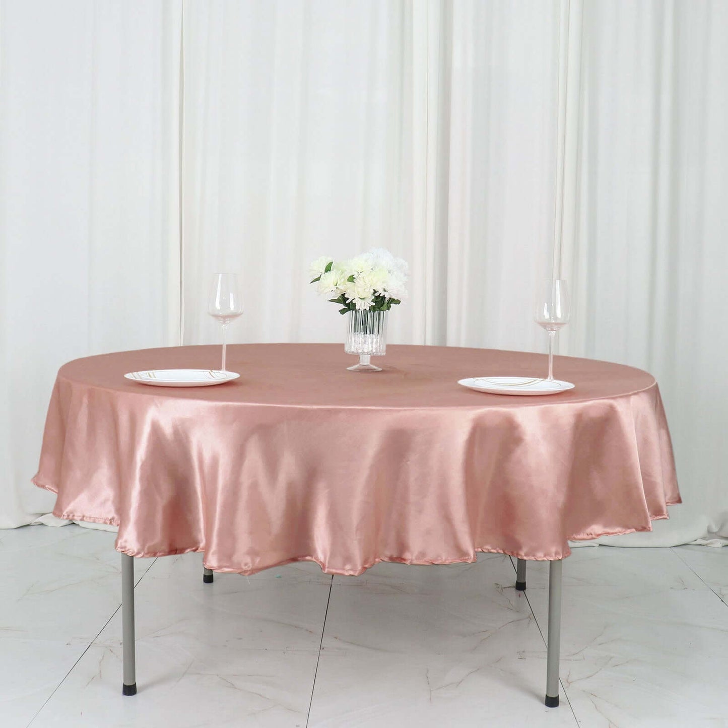 Satin 90" Round Tablecloth Dusty Rose - Smooth and Lustrous Table Cover