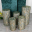 Set of 5 Hunter Green Wave Mesh Cylinder Pedestal Stand Covers with Embroidered Sequins, Emerald Pillar Prop Covers - 160 GSM