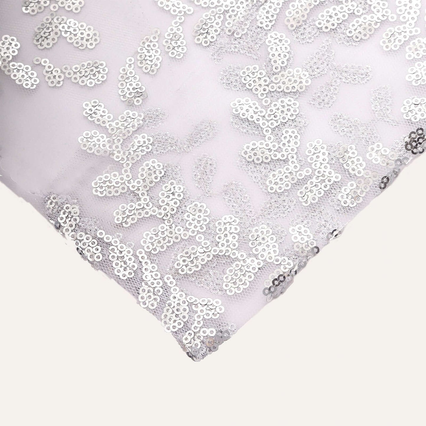 8ftx8ft Silver Embroider Sequin Event Curtain Drapes, Sparkly Sheer Backdrop Event Panel With Embroidery Leaf