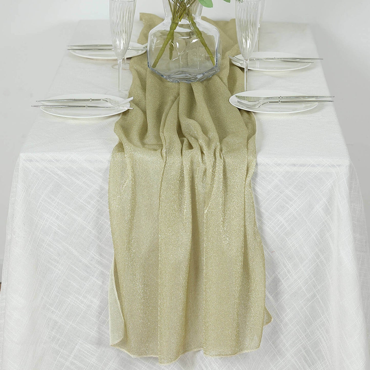 Glitter Gauze 27"x120" Table Runner Champagne - Sparkling Reusable Sheer Table Linen