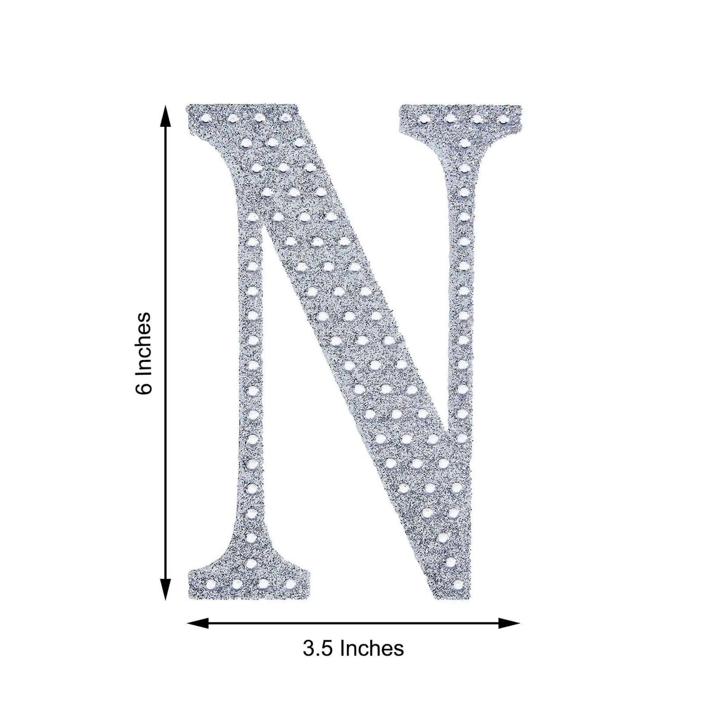 Decorative Rhinestone Alphabet "N" Letter Stickers, Glitter Adhesive Craft Letters Silver DIY Sparkle Embellishments 6"