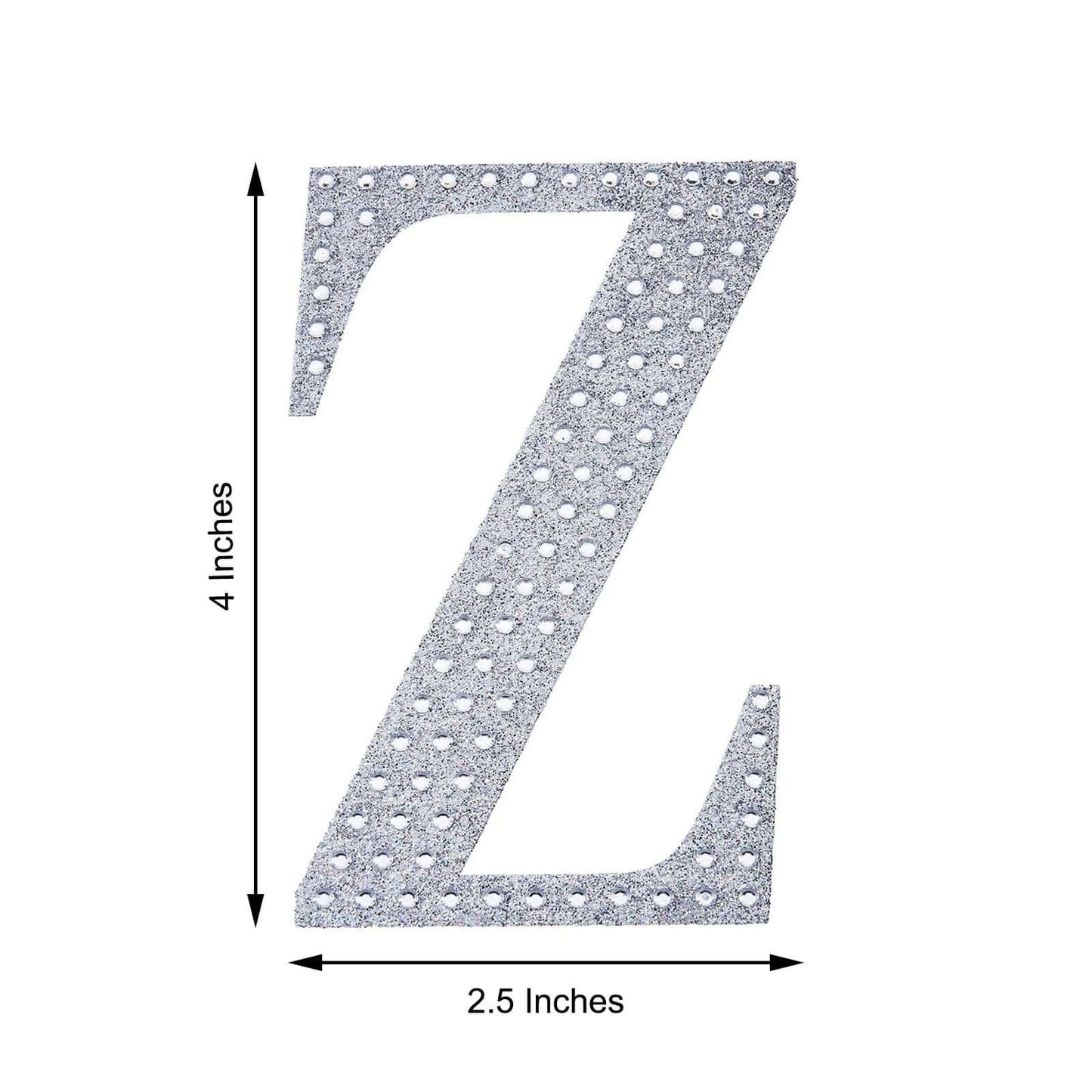Decorative Rhinestone Alphabet "Z" Letter Stickers, Glitter Adhesive Craft Letters Silver DIY Sparkle Embellishments 4"