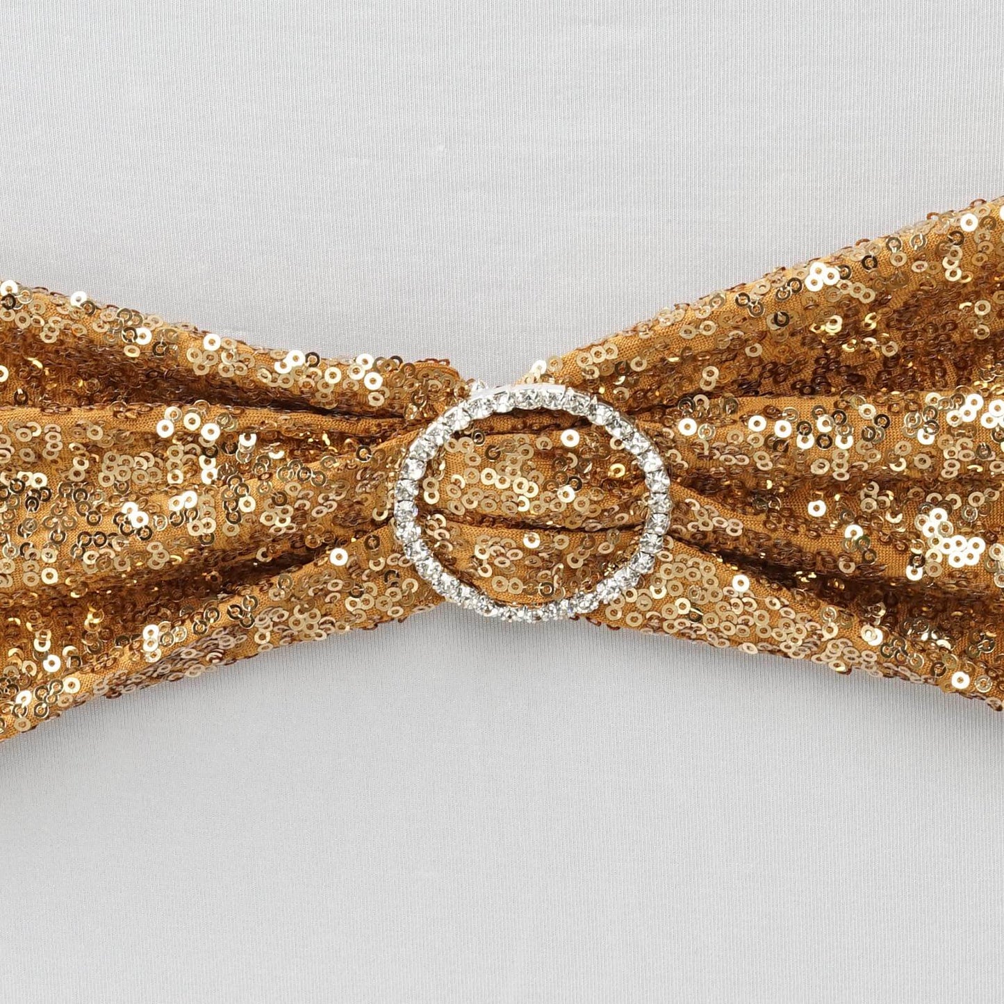 5 Pack Sequin Spandex Chair Sashes Gold - Sparkly Stretch Chair Bands for Glamorous Events 6"x15"