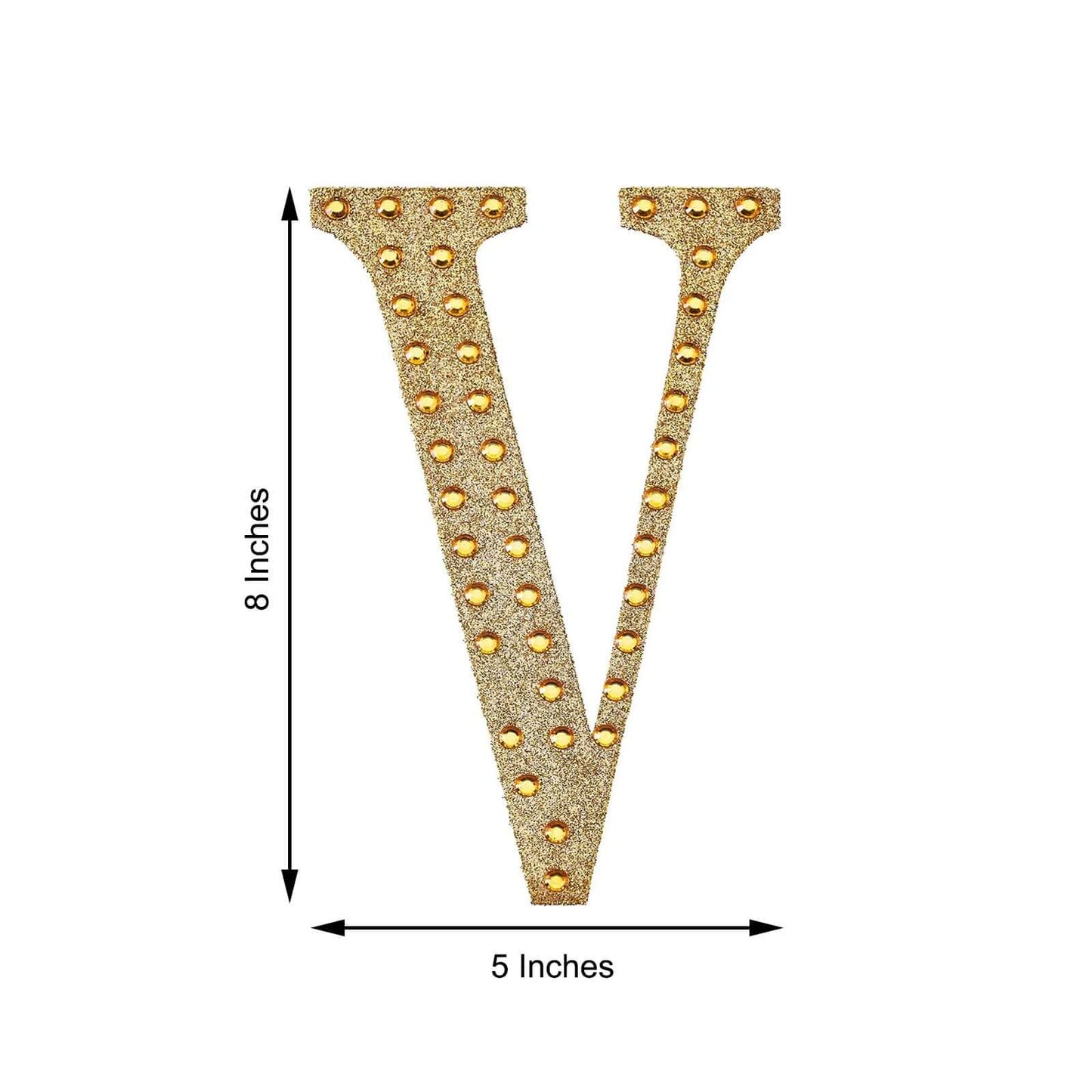 Decorative Rhinestone Alphabet "V" Letter Stickers, Glitter Adhesive Craft Letters Gold DIY Sparkle Embellishments 8"
