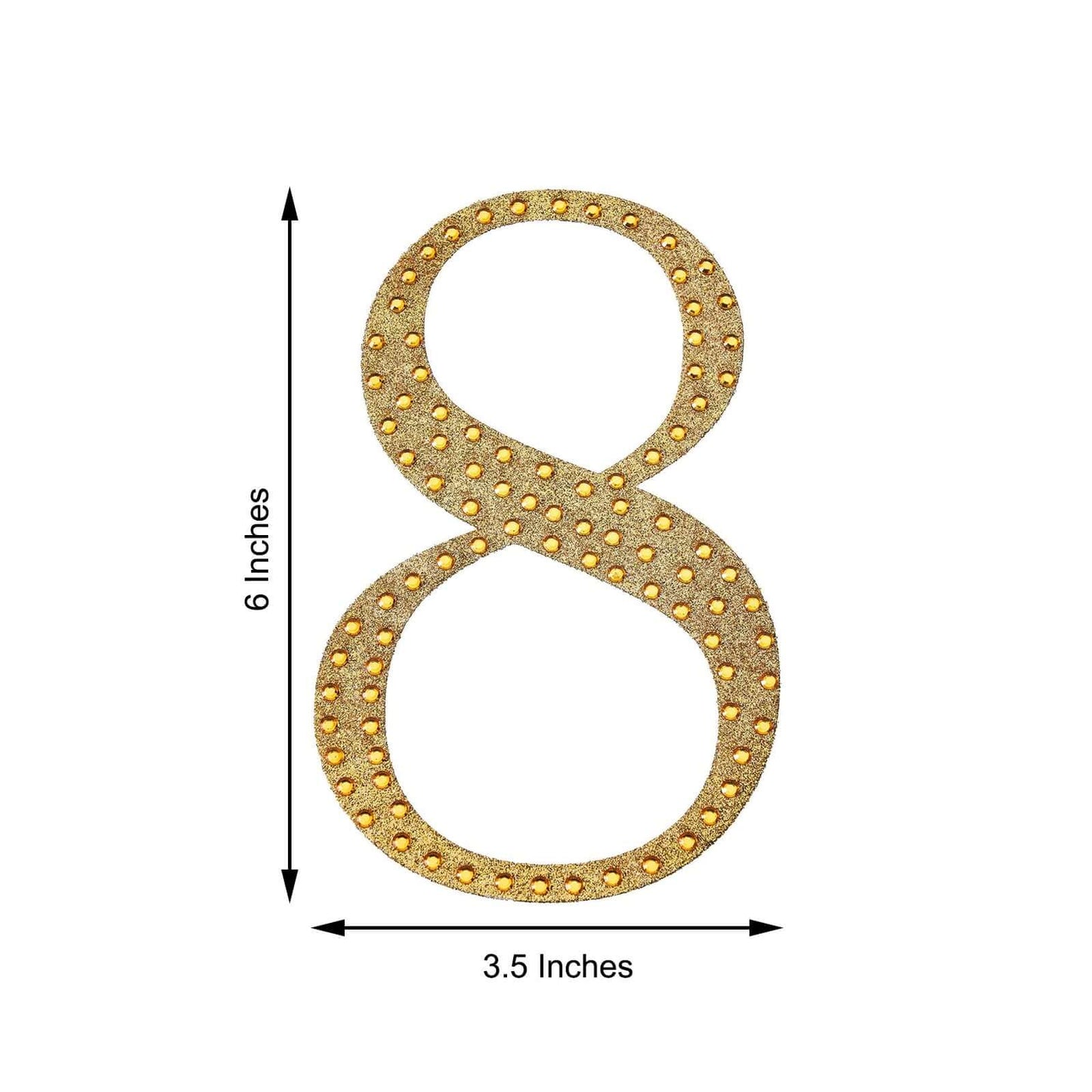 Decorative Rhinestone Number "8" Stickers, Glitter Adhesive Craft Numbers Gold DIY Sparkle Embellishments 6"