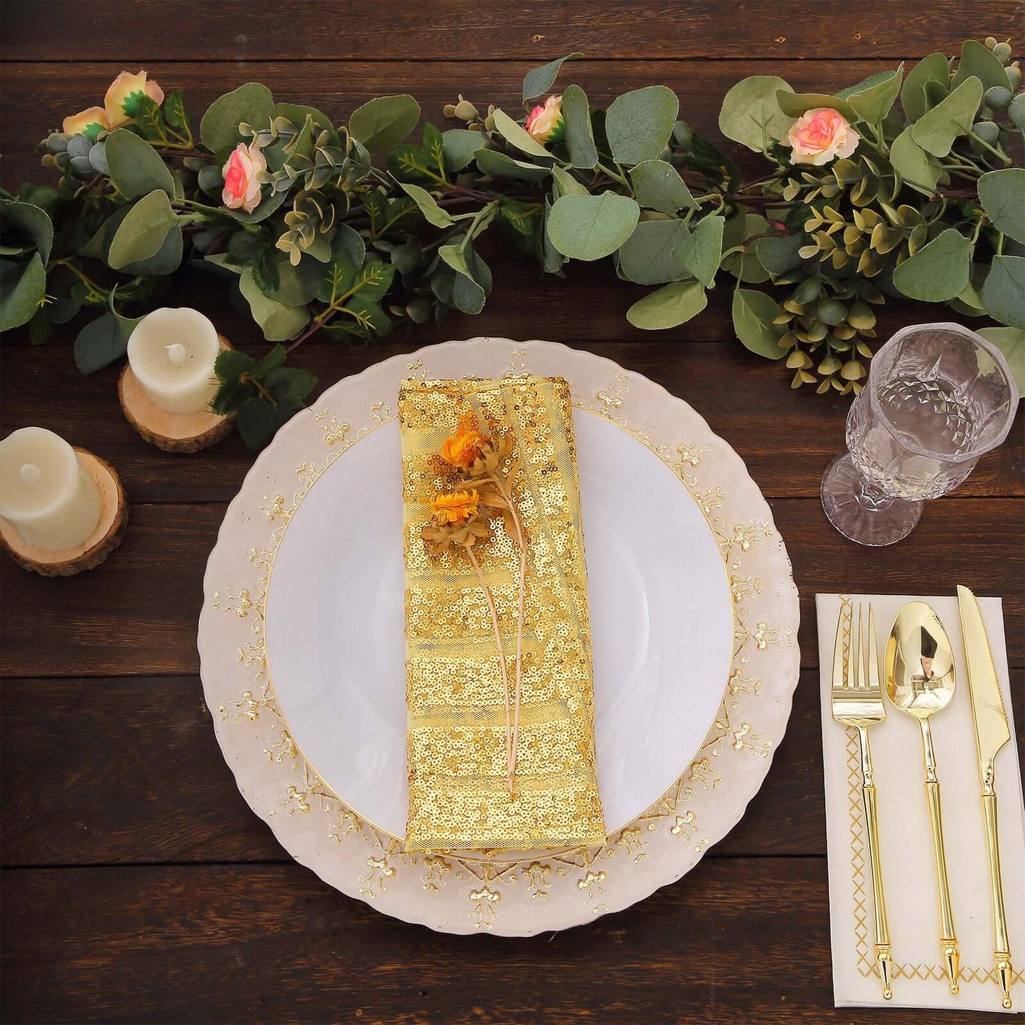 Sequin Napkins 20"x20" Gold - Diamond Pattern Reusable Napkin for Glamorous Table Settings