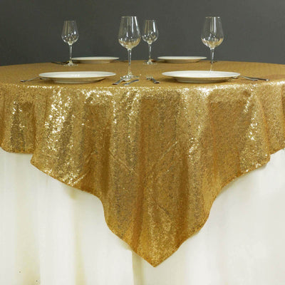 Sequin 72"x72" Table Overlay Square Tablecloth Gold - Sparkly Design for Stunning Events