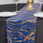 Sequin Mesh 12"x108" Table Runner Royal Blue/Gold Stylish Wave Embroidery