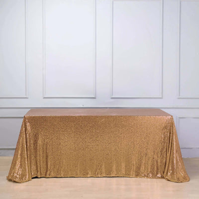 Sequin 90"x156" Rectangle Tablecloth Gold - Seamless Twinkling Design for Chic Celebrations