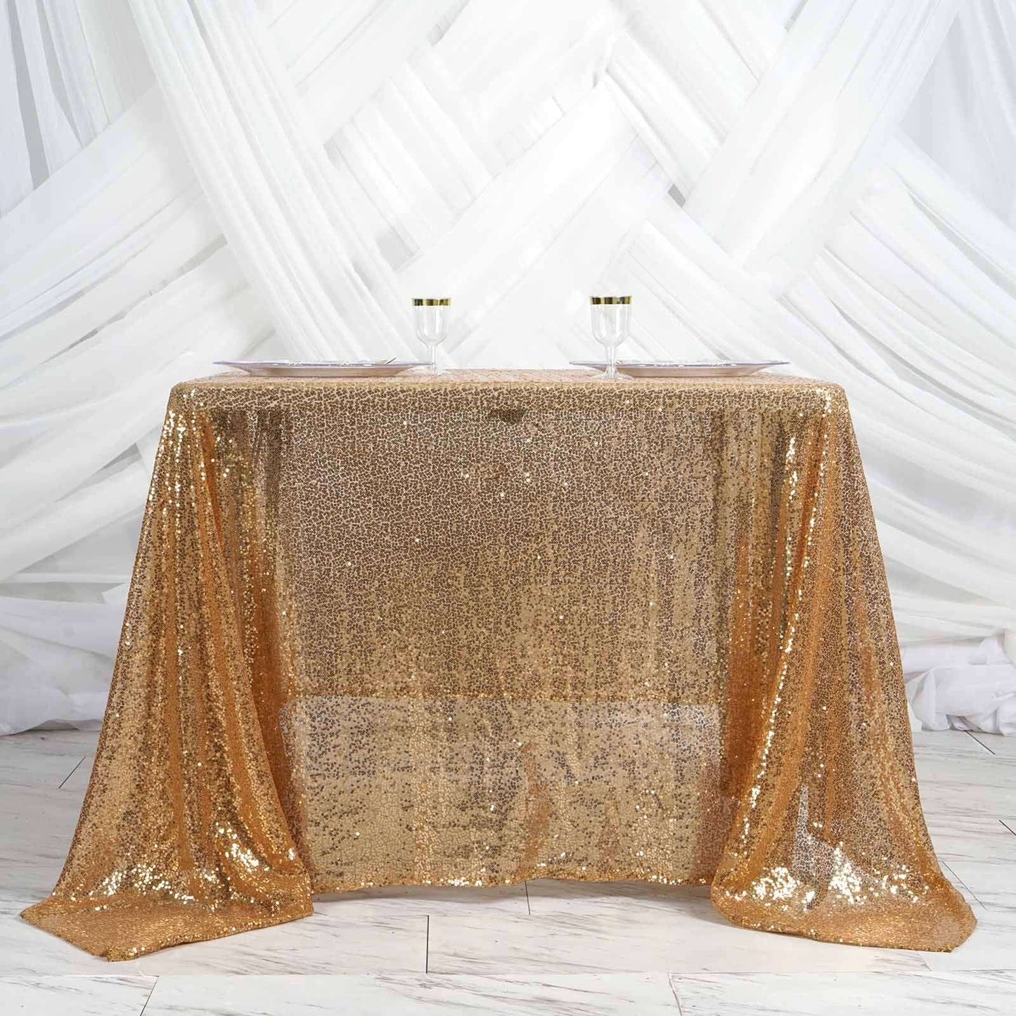 Sequin 90"x90" Table Overlay Square Tablecloth Gold - Sparkly Design for Stylish Celebrations