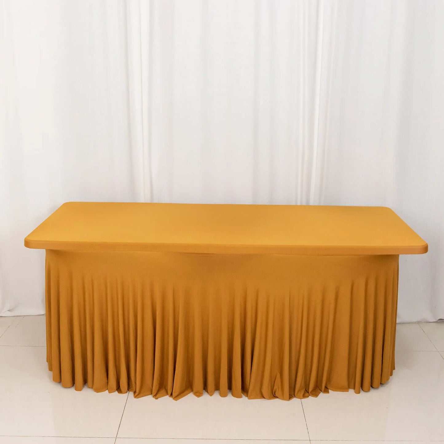 Spandex Rectangle 72"x30" Table Skirt Gold with Wavy Skirt-Like Effect Stylish Table Cover for Weddings, Banquets & Trade Shows