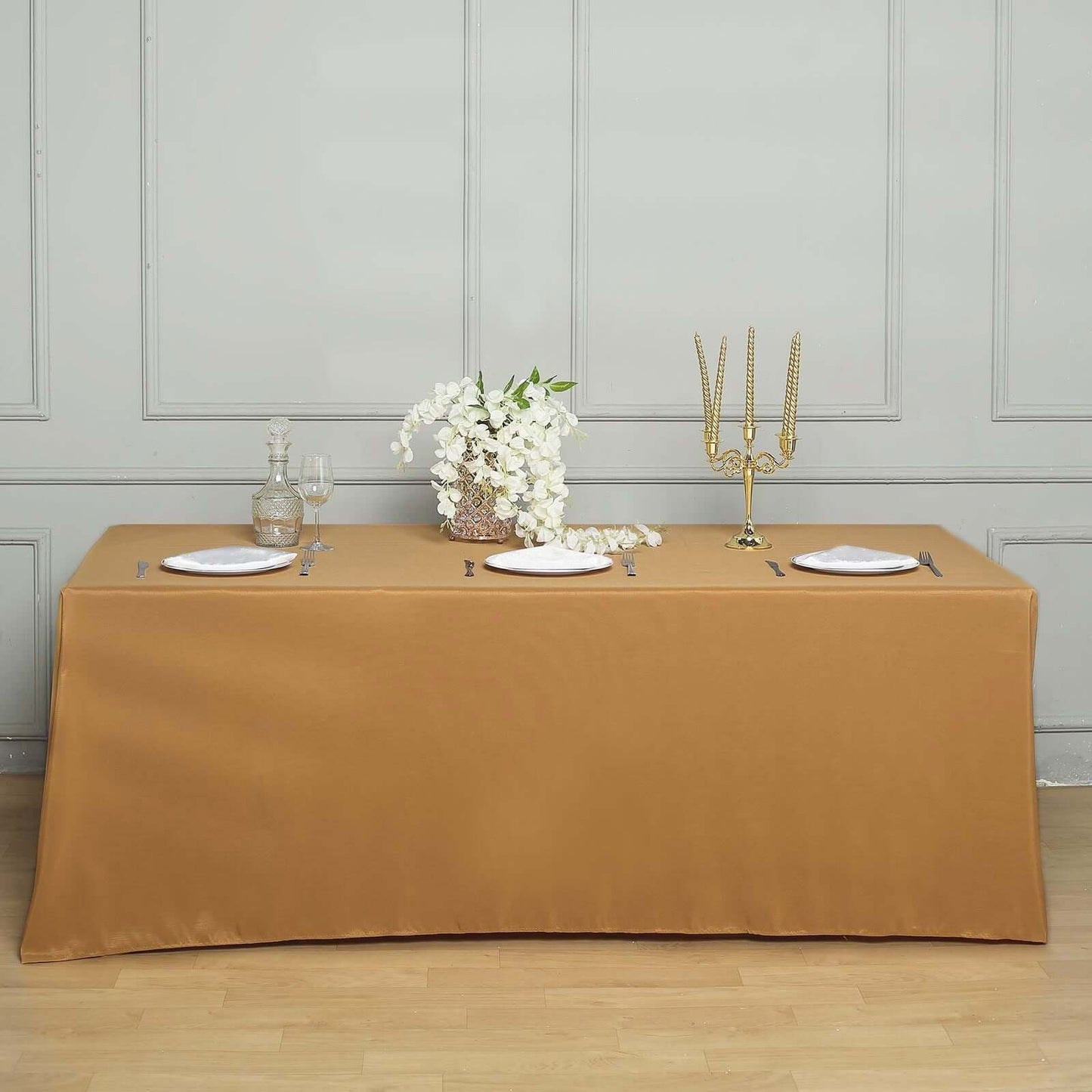 Polyester 90"x156" Rectangle Tablecloth Gold - Seamless Wrinkle-Resistant Design for Sophisticated Gatherings