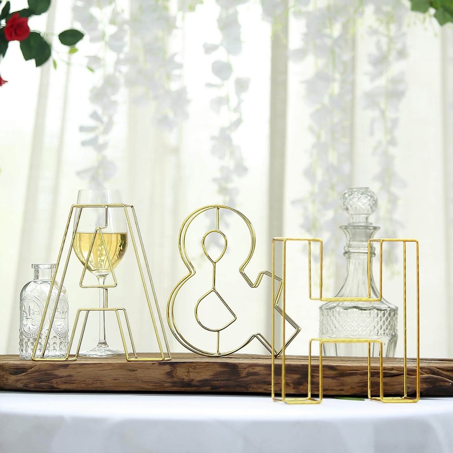 8" Tall Gold Freestanding 3D Decorative Wire Letter, Wedding Centerpiece - I