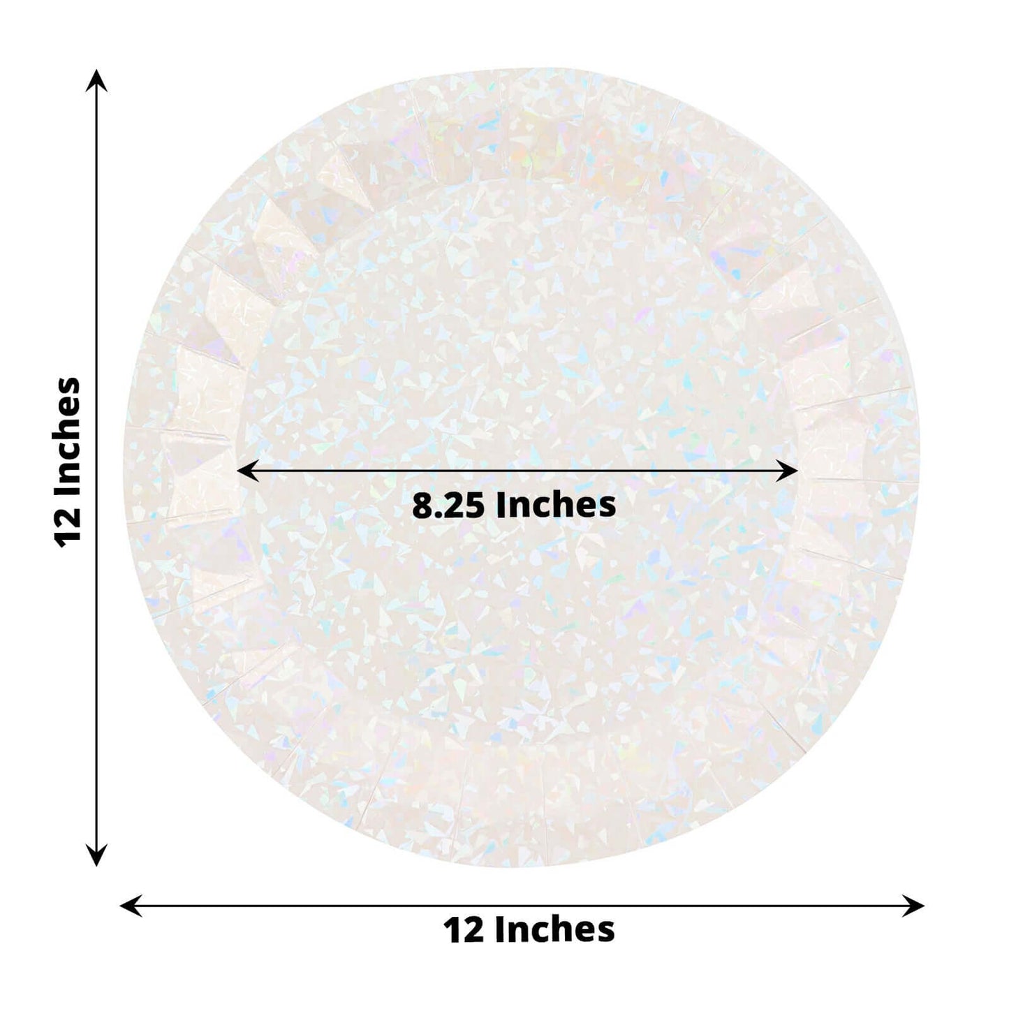 25-Pack Paper 12" Round Charger Plates in Iridescent with Geometric Prism Design - Disposable 400GSM Serving Trays