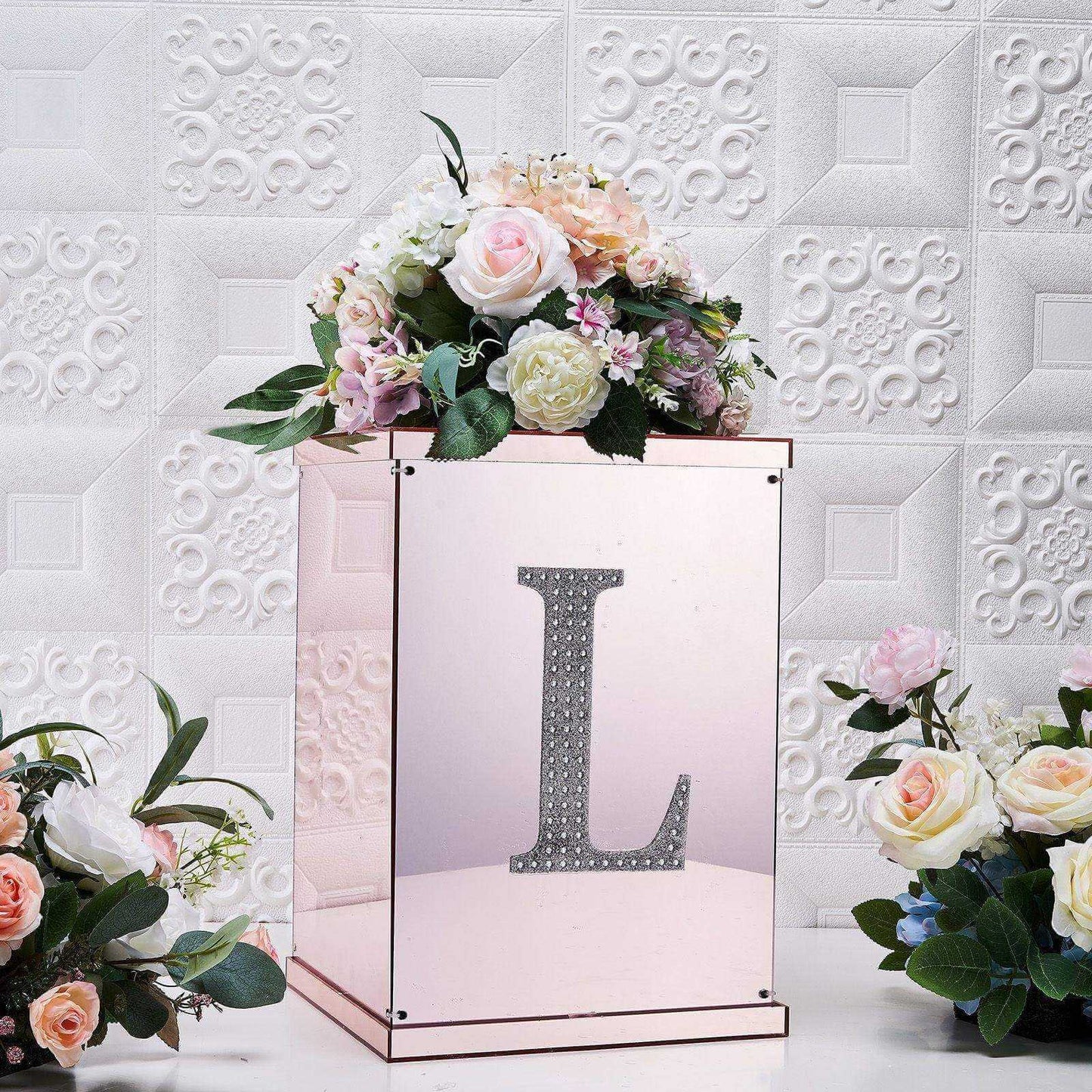 Decorative Rhinestone Alphabet "L" Letter Stickers, Glitter Adhesive Craft Letters Silver DIY Sparkle Embellishments 8"