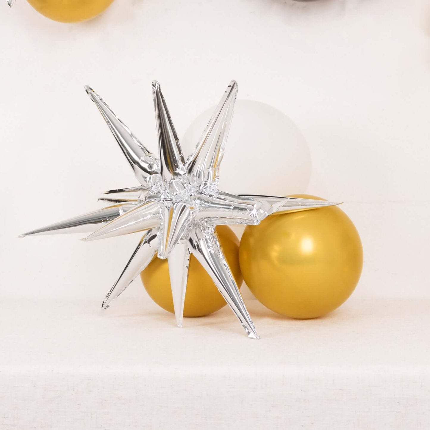 5 Pack Metallic Silver 14-Point Starburst Mylar Foil Balloons, 22" Fireworks Star Explosion Party Balloons