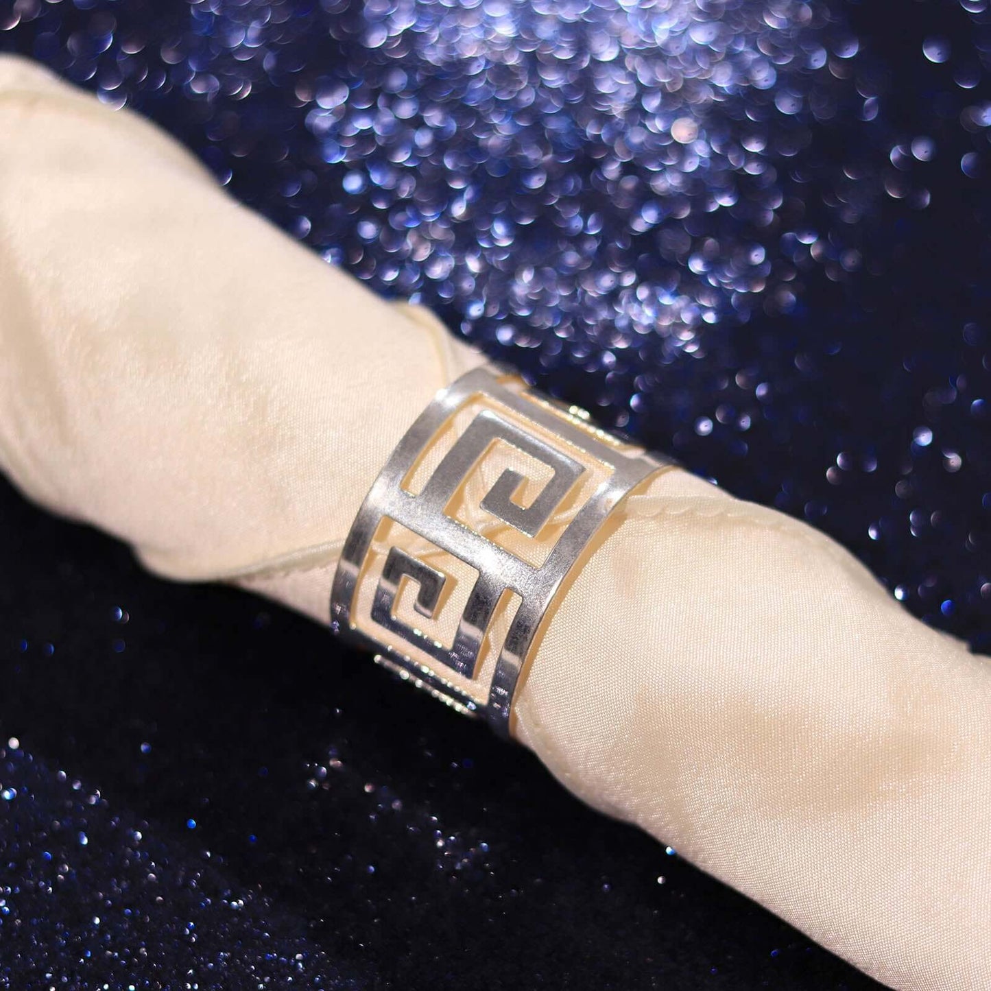 6-Pack Placemats Glitter Design Navy Blue Sparkle Round - Non-Slip Decorative Dining Table Mats 13"