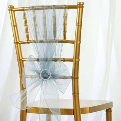 5 Pack Organza Chair Sashes Serenity Blue - Reusable Sheer Chair Bows 6"x108"