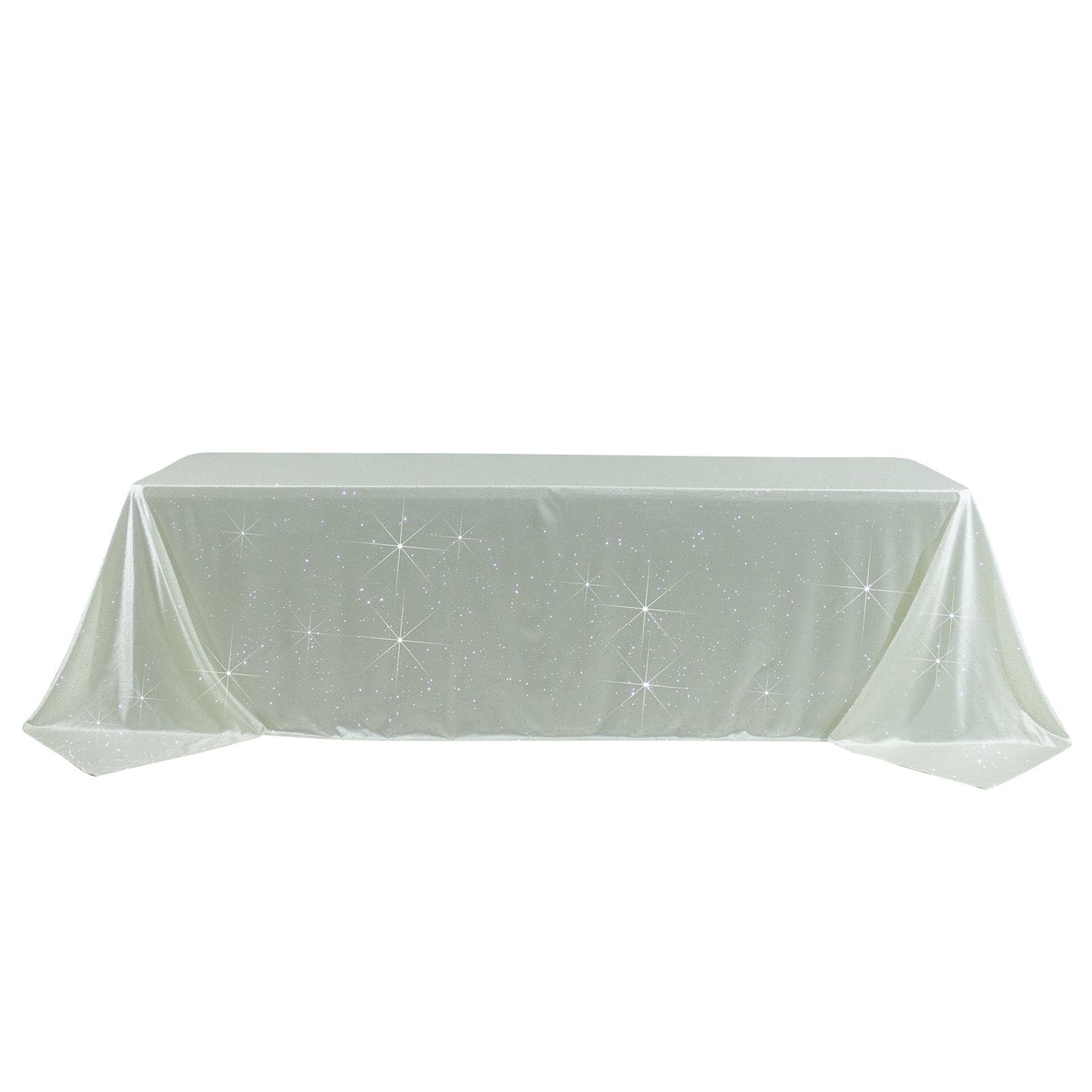 Scuba Rectangular Tablecloth 90"Ã—156" Pearl White with Rhinestone Accents â€“ Seamless, Wrinkle-Free, Stain-Resistant Event Linen