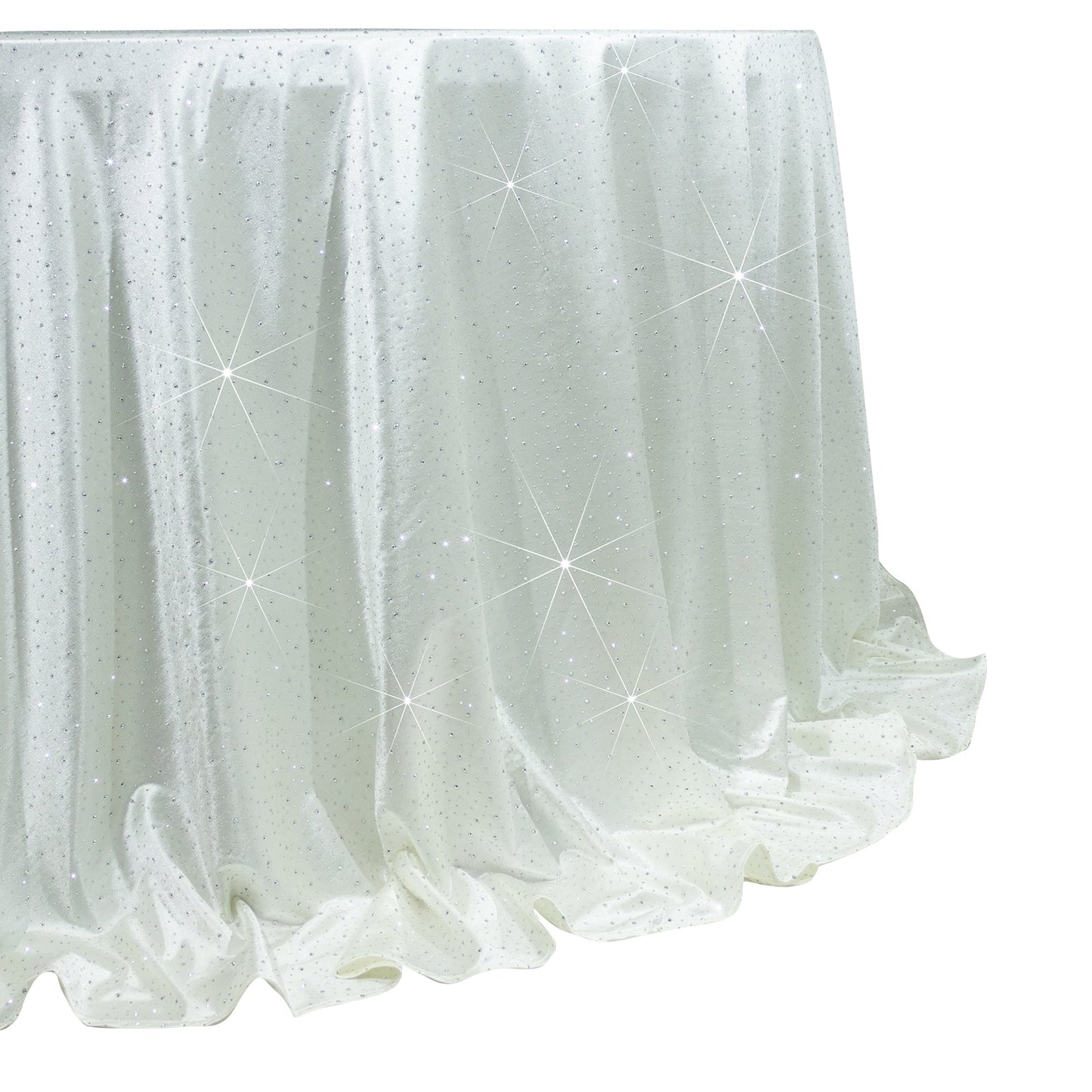 Scuba Round Tablecloth 132â€³ Pearl White with Rhinestone Accents â€“ Seamless, Wrinkle-Free, Stain-Resistant Event Linen