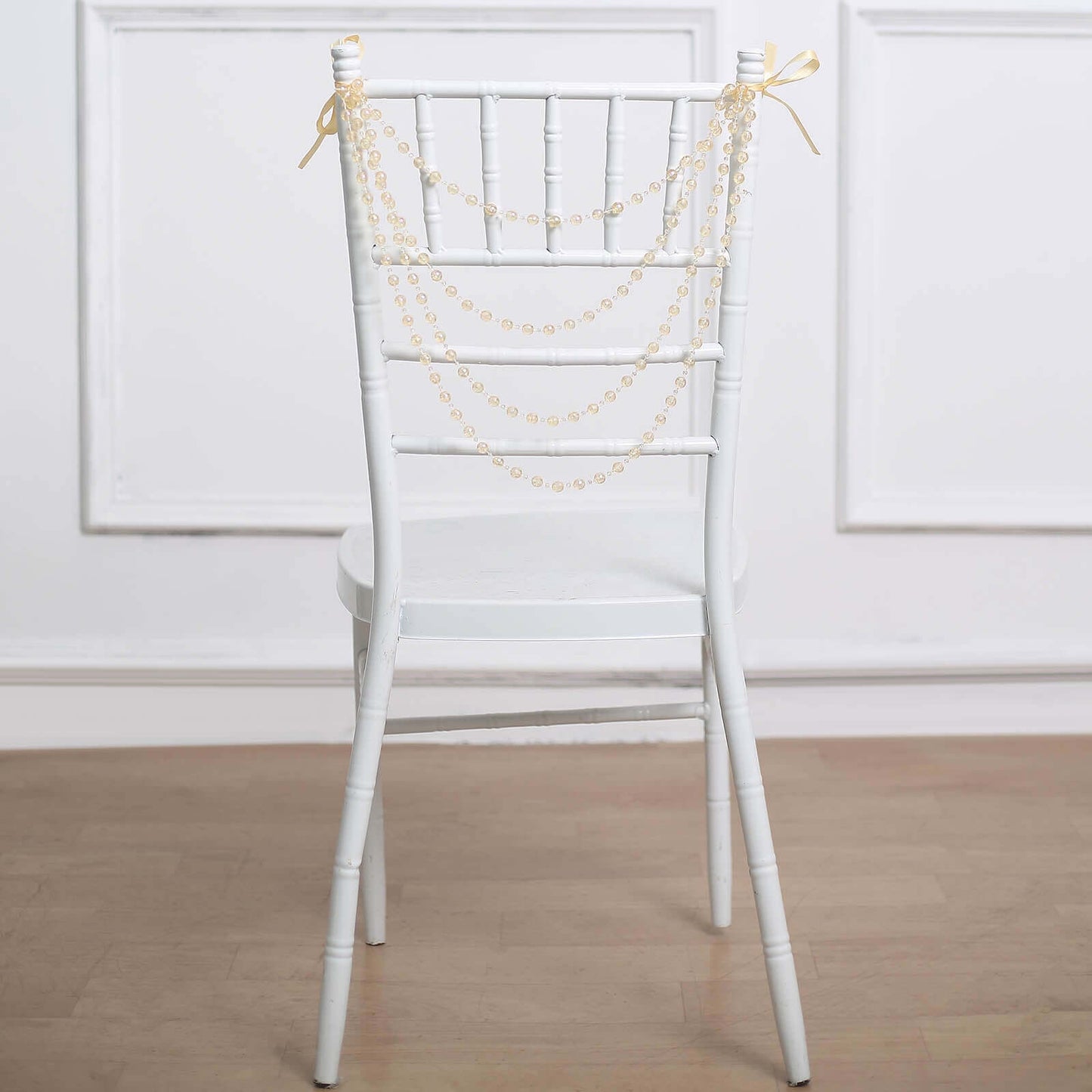 Faux Pearl Beaded 16" Chair Back Garland Sash Amber Gatsby-Inspired Style - Pre-Tied Chic Wedding Decor for Chiavari Chairs