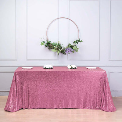 Sequin 90"x156" Rectangle Tablecloth Pink - Seamless Twinkling Table Cover