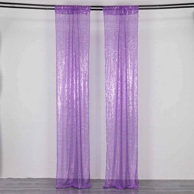 2 Pack Purple Sequin Event Curtain Drapes with Rod Pockets, Seamless Backdrop Event Panels - 8ftx2ft