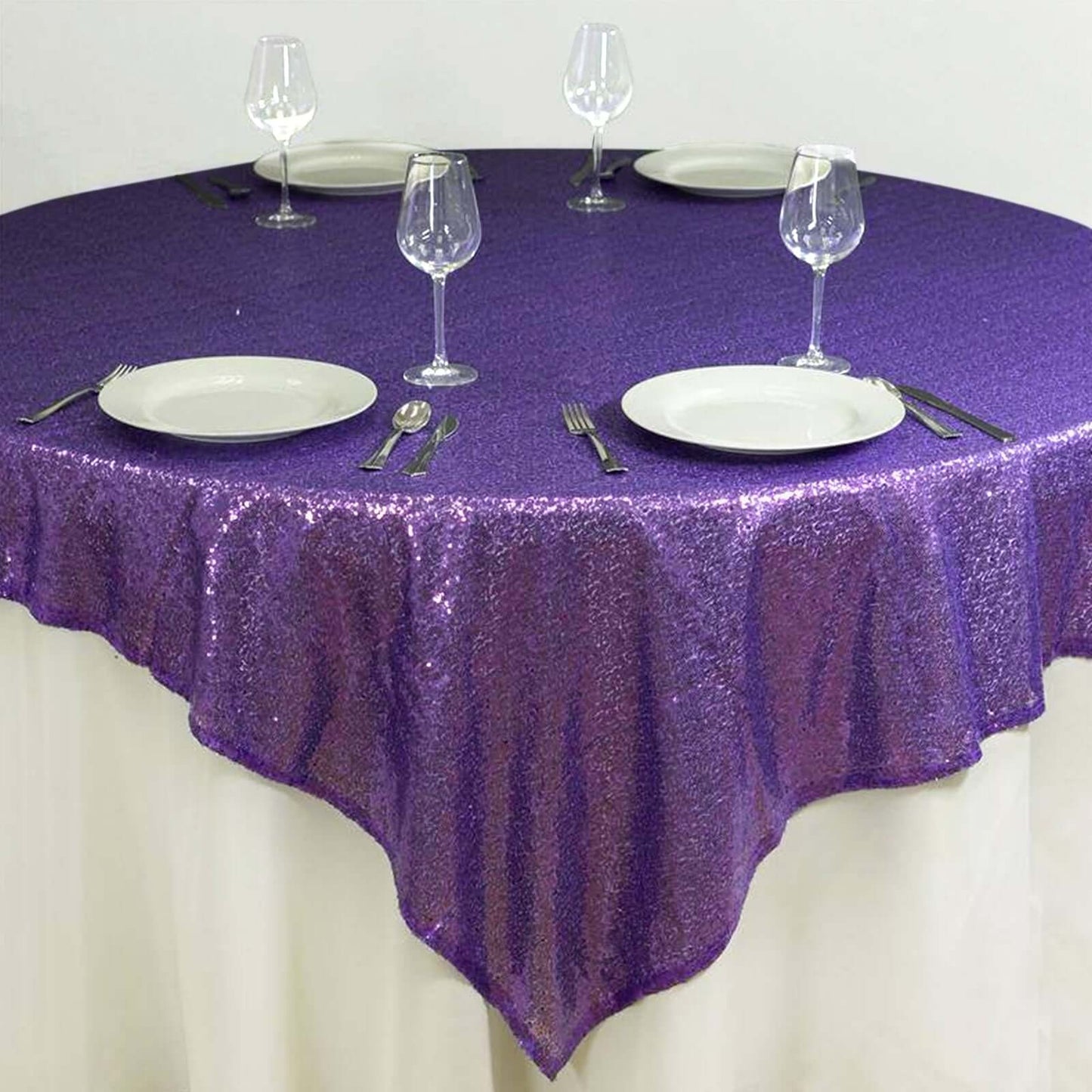 Sequin 72"x72" Table Overlay Square Tablecloth Purple - Sparkly Table Cover