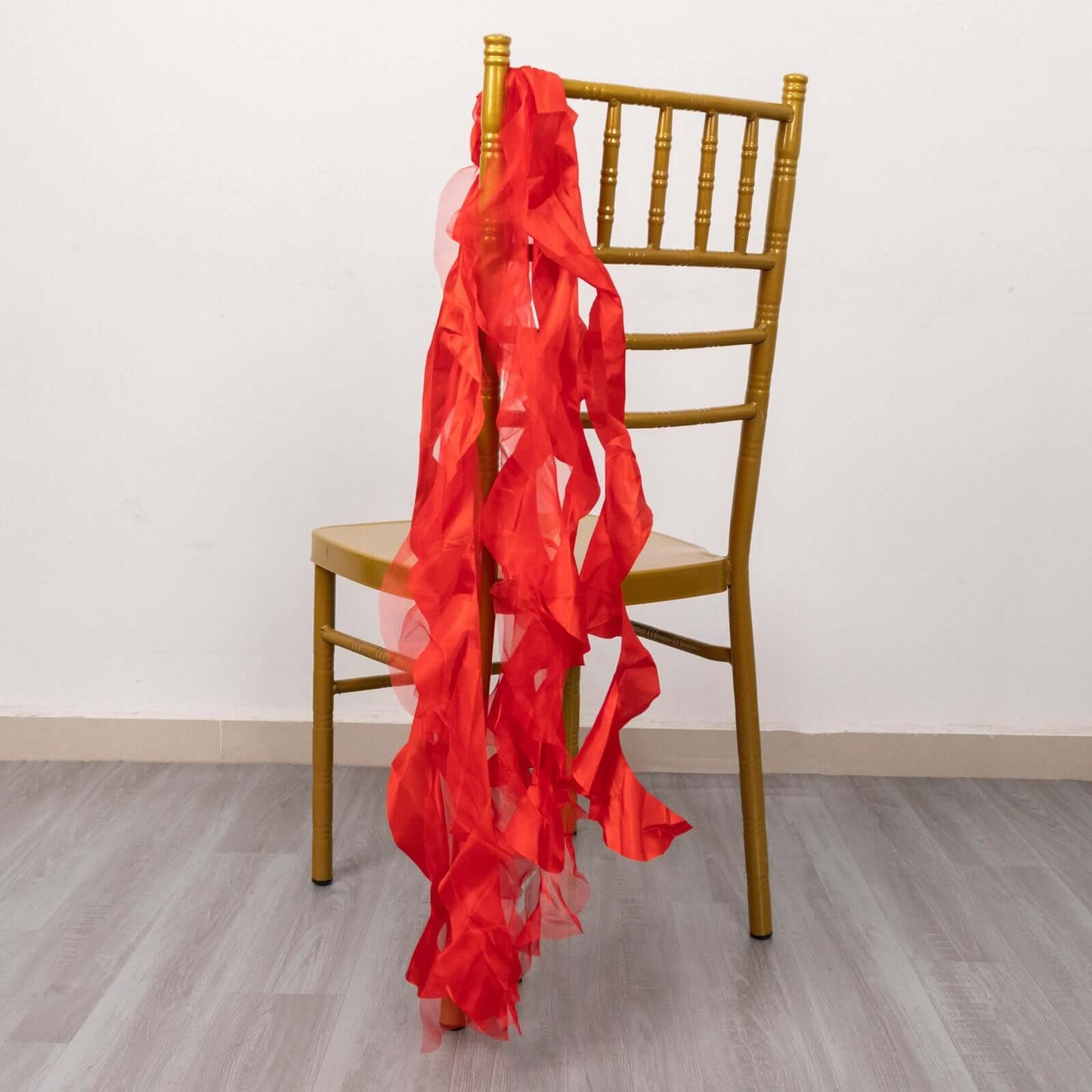 5 Pack Chiffon Satin Chair Sashes Red - Easy to Install Ruffled Curly Willow