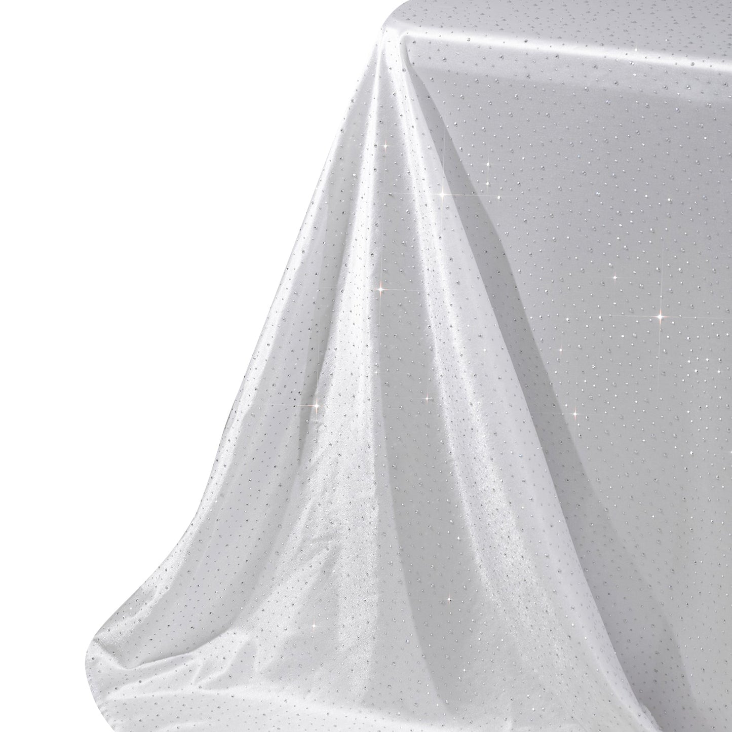 Scuba Rectangular Tablecloth 90"Ã—132" White with Rhinestone Accents â€“ Seamless, Wrinkle-Free, Stain-Resistant Event Linen