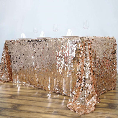 Sequin 90"x132" Rectangle Tablecloth Rose Gold - Seamless Big Payette Table Cover