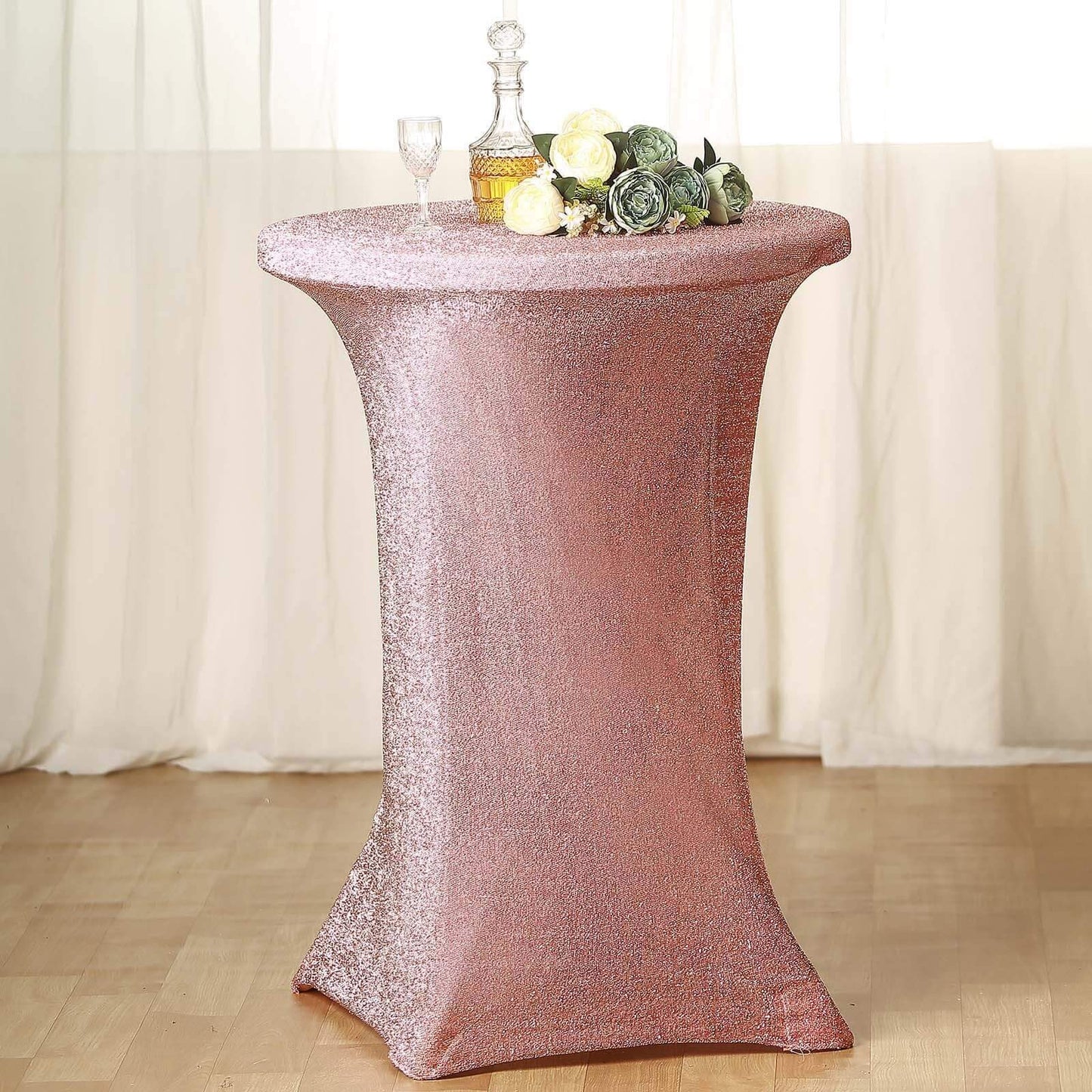 Metallic Spandex 36" Fitted Glitter Round Cocktail Table Cover Rose Gold - Stretch Fit for High Top Tables