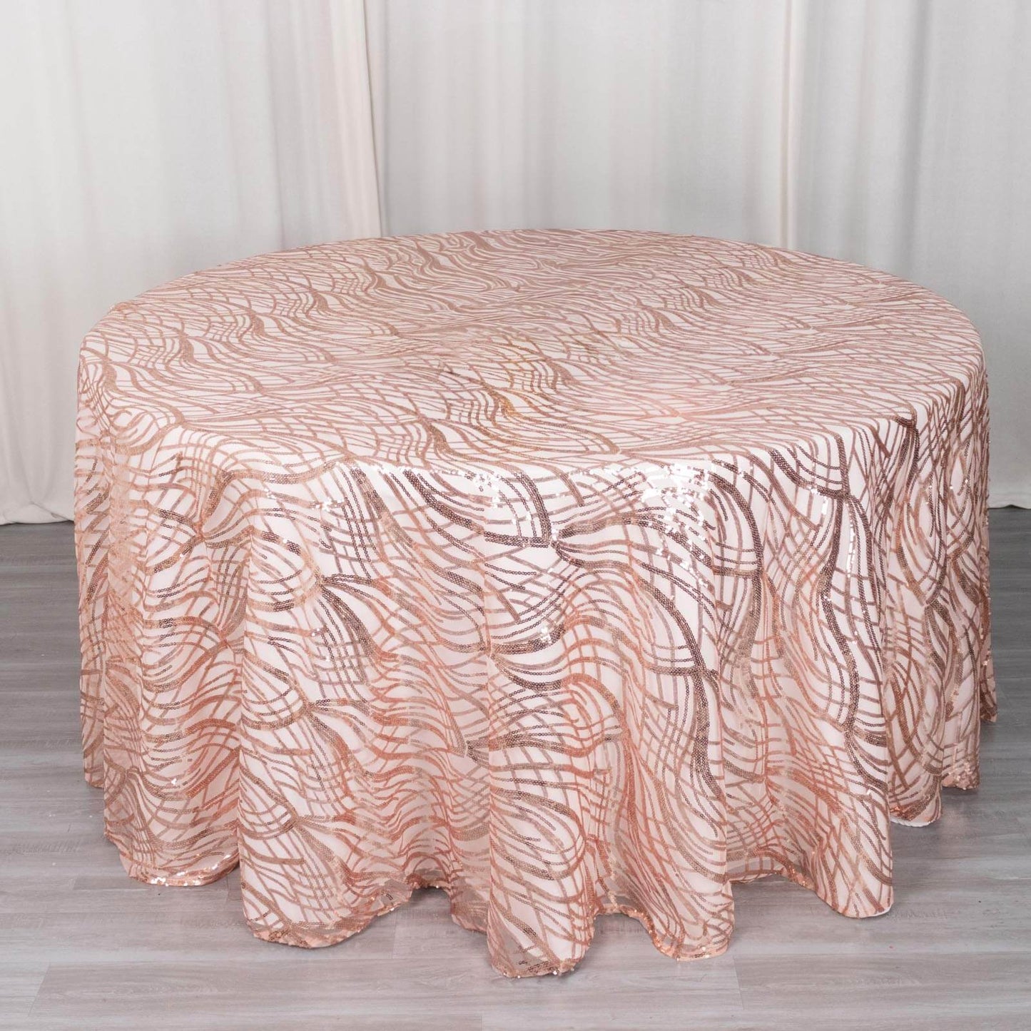 Sequin Mesh 120" Round Tablecloth Rose Gold - Seamless Wave Embroidered Table Cover