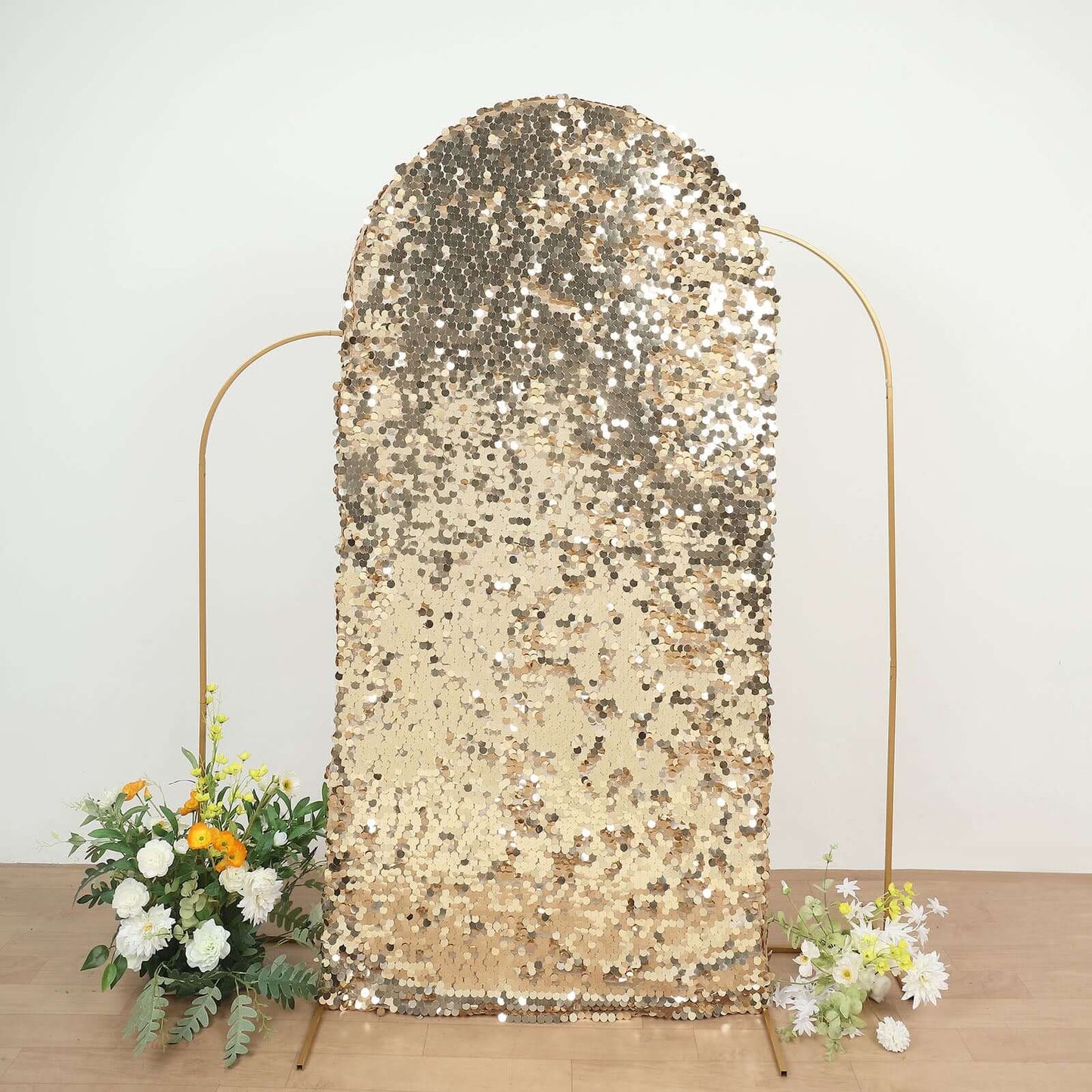 7ft Sparkly Champagne Double Sided Big Payette Sequin Chiara Backdrop Stand Cover For Fitted Round Top Wedding Arch