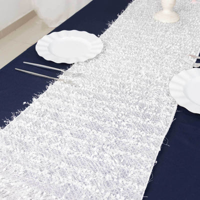 Polyester 12"x108" Table Runner White - Fringe Shag Table Decor