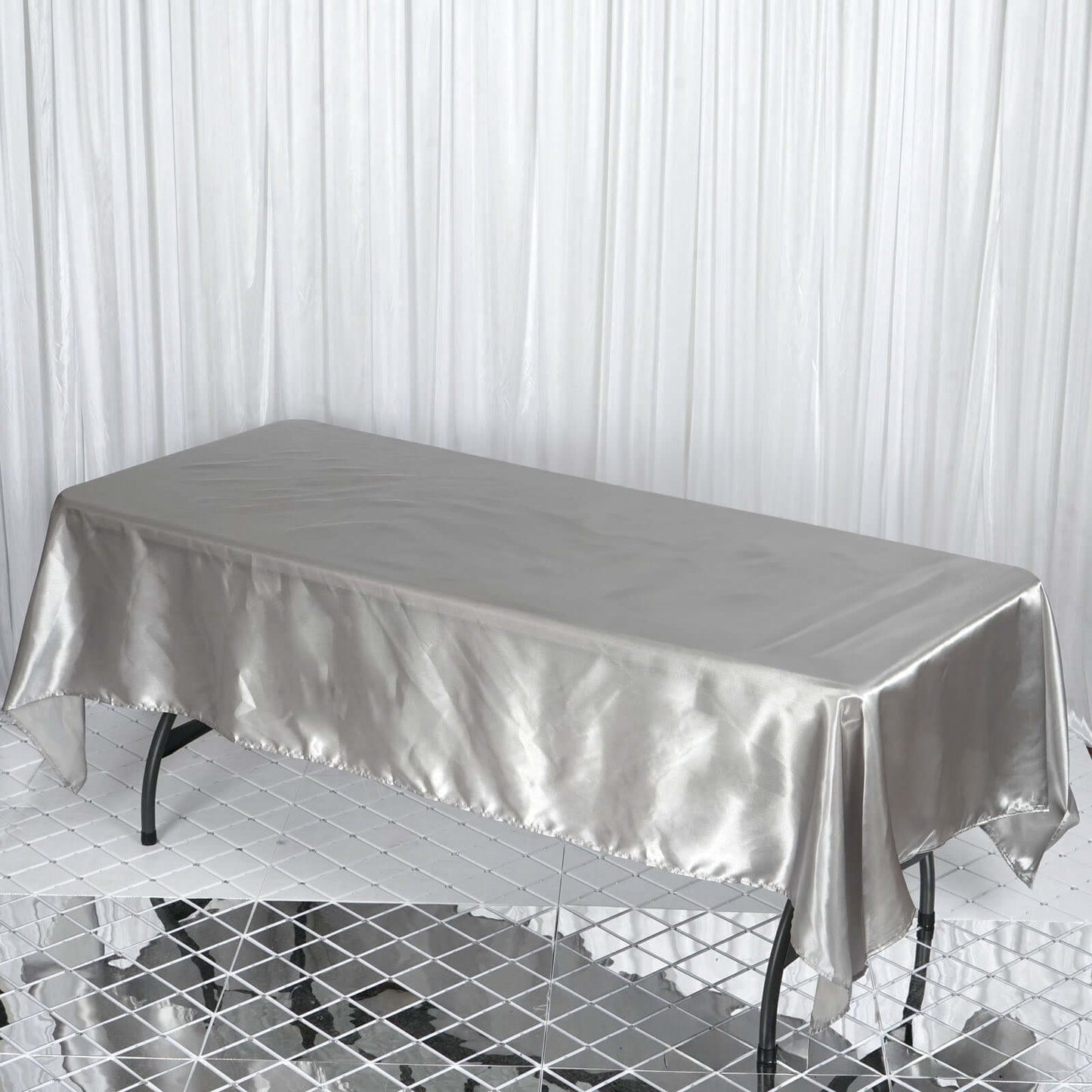 Satin Rectangular 60"x102" Tablecloth Silver - Smooth and Lustrous Table Cover