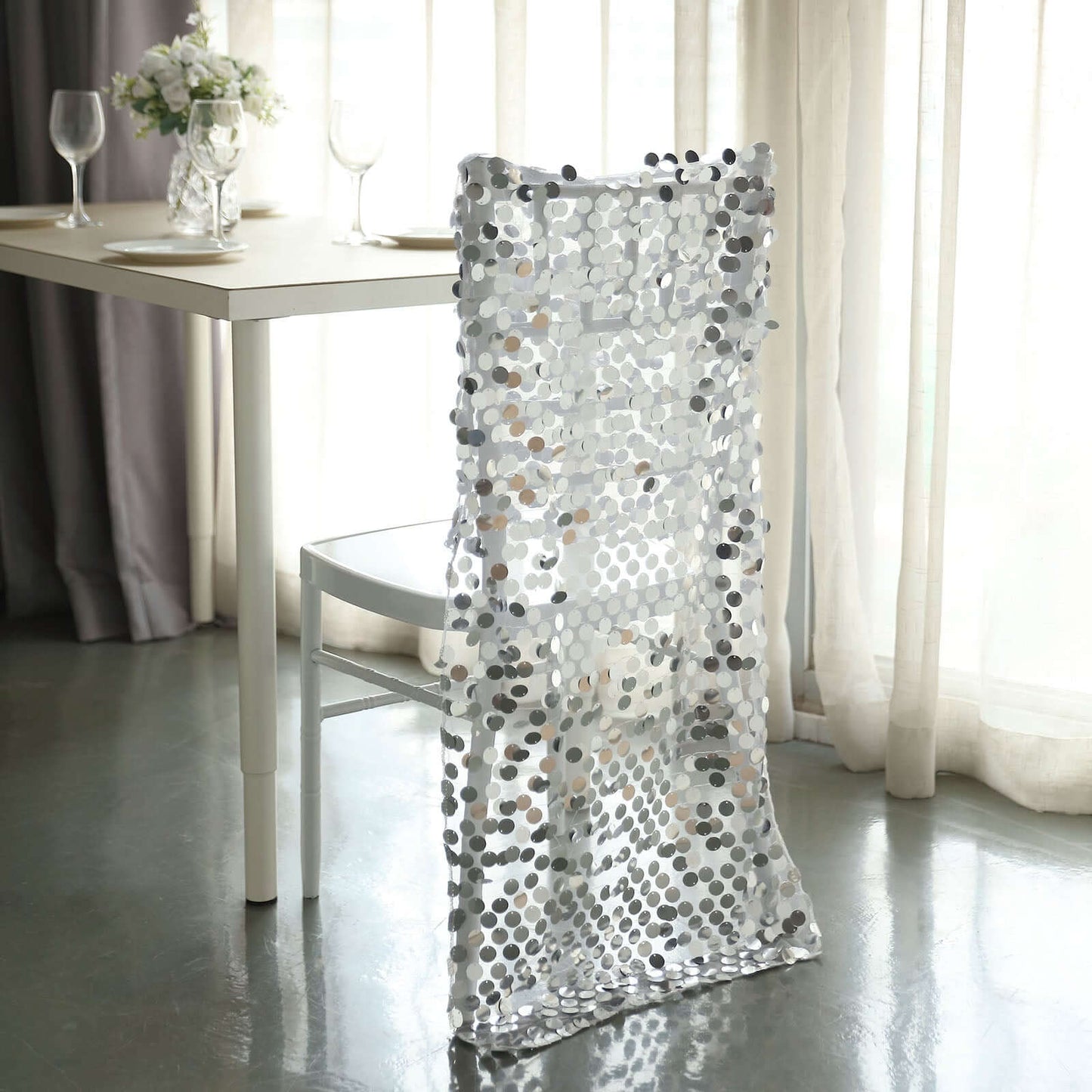 Sequin Chair Slipcover Big Payette Design for Chiavari Chairs Silver - Glittering Chair Back Cover