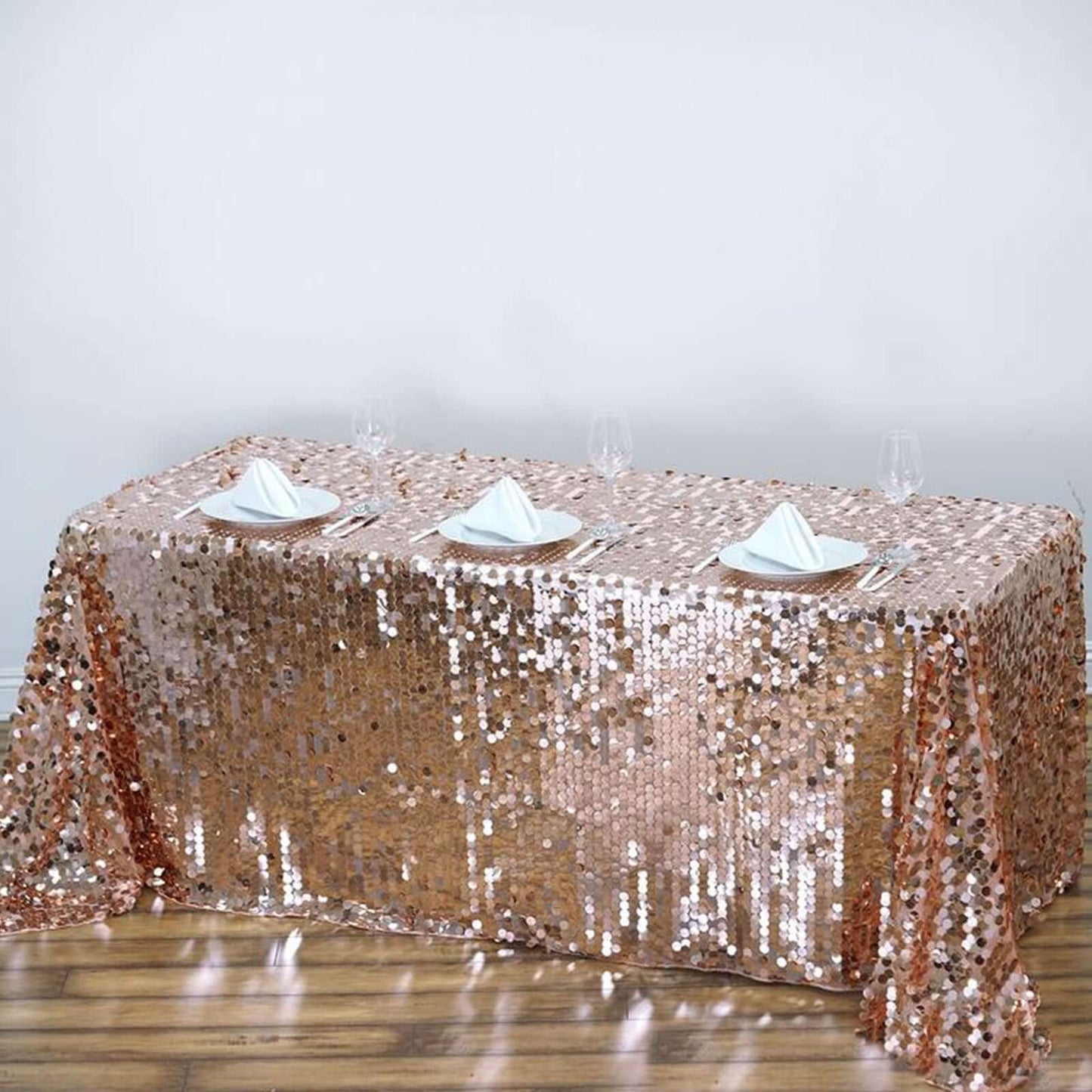 Sequin 90"x156" Rectangle Tablecloth Rose Gold - Seamless Big Payette Table Cover