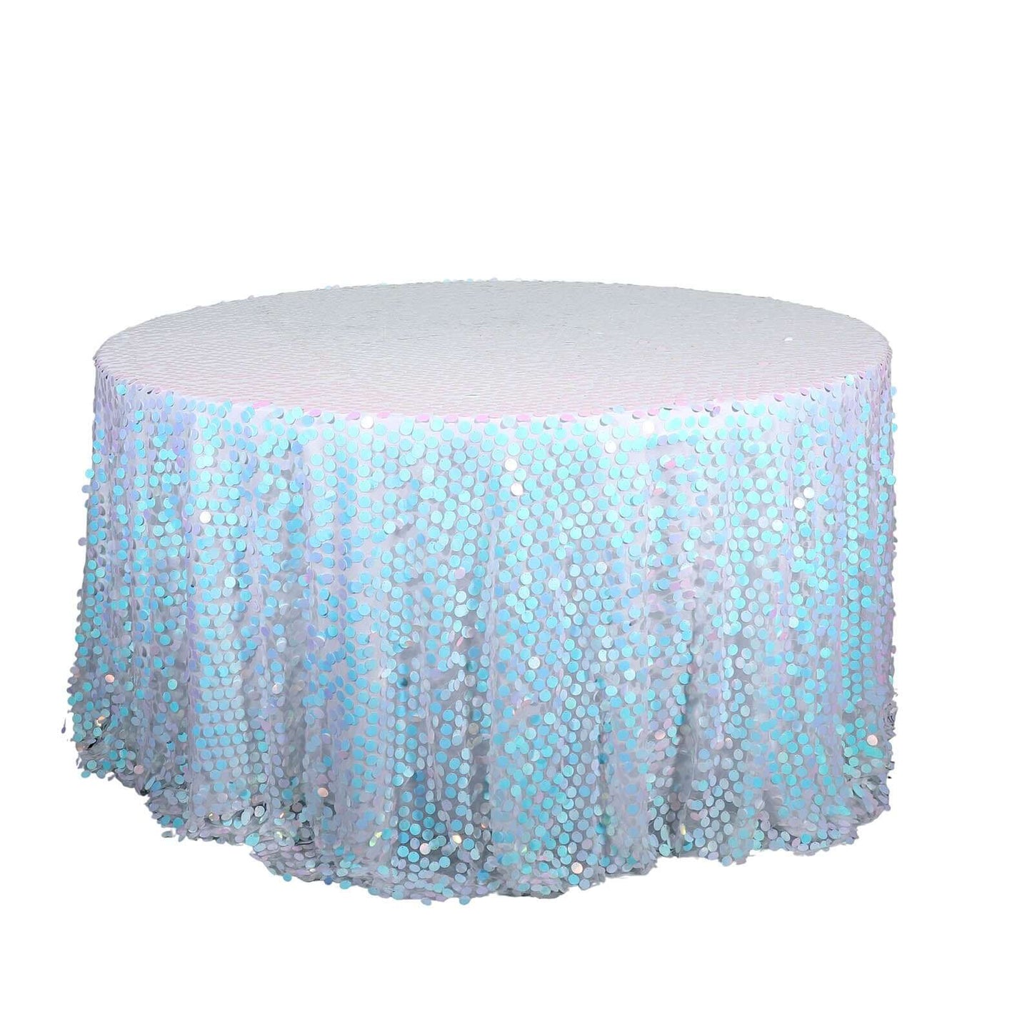 Sequin 120" Round Tablecloth Iridescent Blue - Seamless Big Payette Table Cover