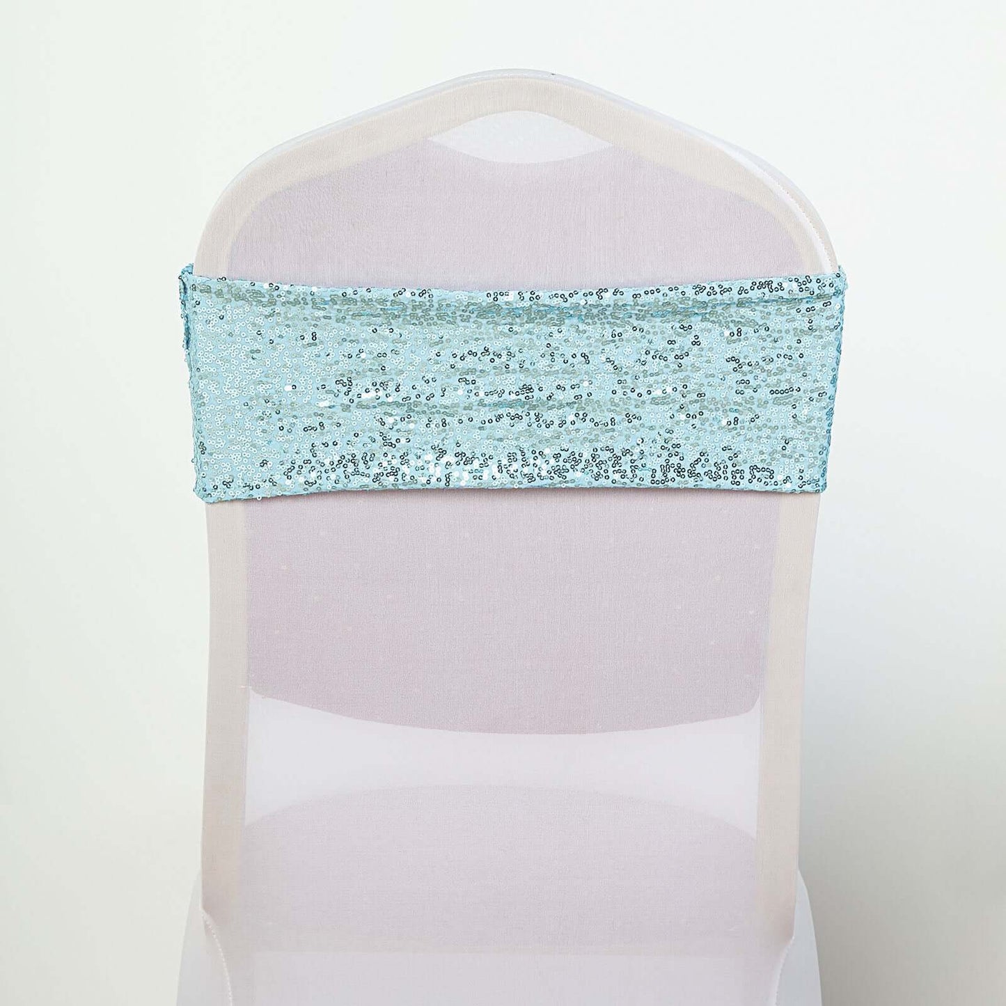 5 Pack Sequin Spandex Chair Sashes Light Blue - Stretch Chair Bands 6"x15"