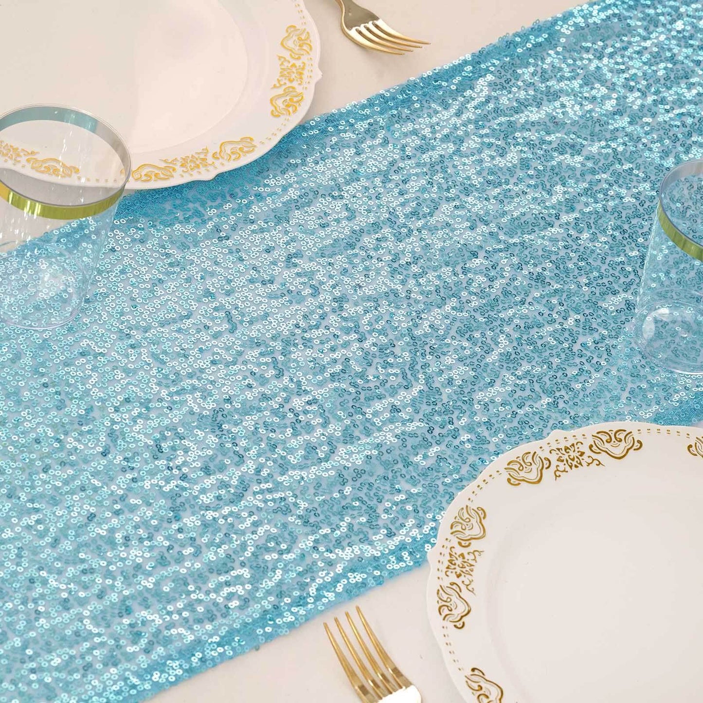Sequin 12"x108" Table Runner Light Blue - Glittering Design