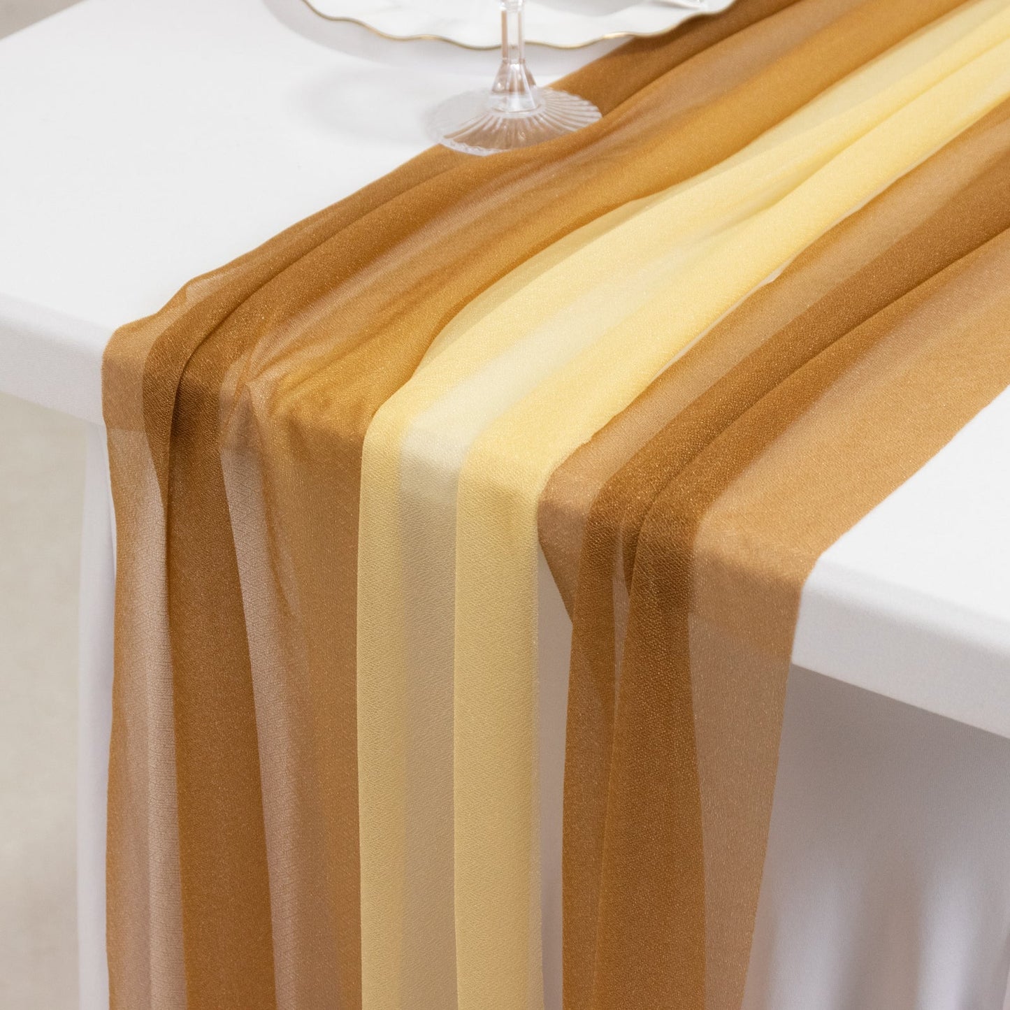 20-Pack 9ft Sheer Table Runners â€“ Champagne/Gold Shimmer Sheer Drapes, Wrinkle-Free