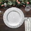 6-Pack Plastic Round Charger Plates 13" in Silver with Embossed Peacock Pattern, Stylish Disposable Charger Tableware