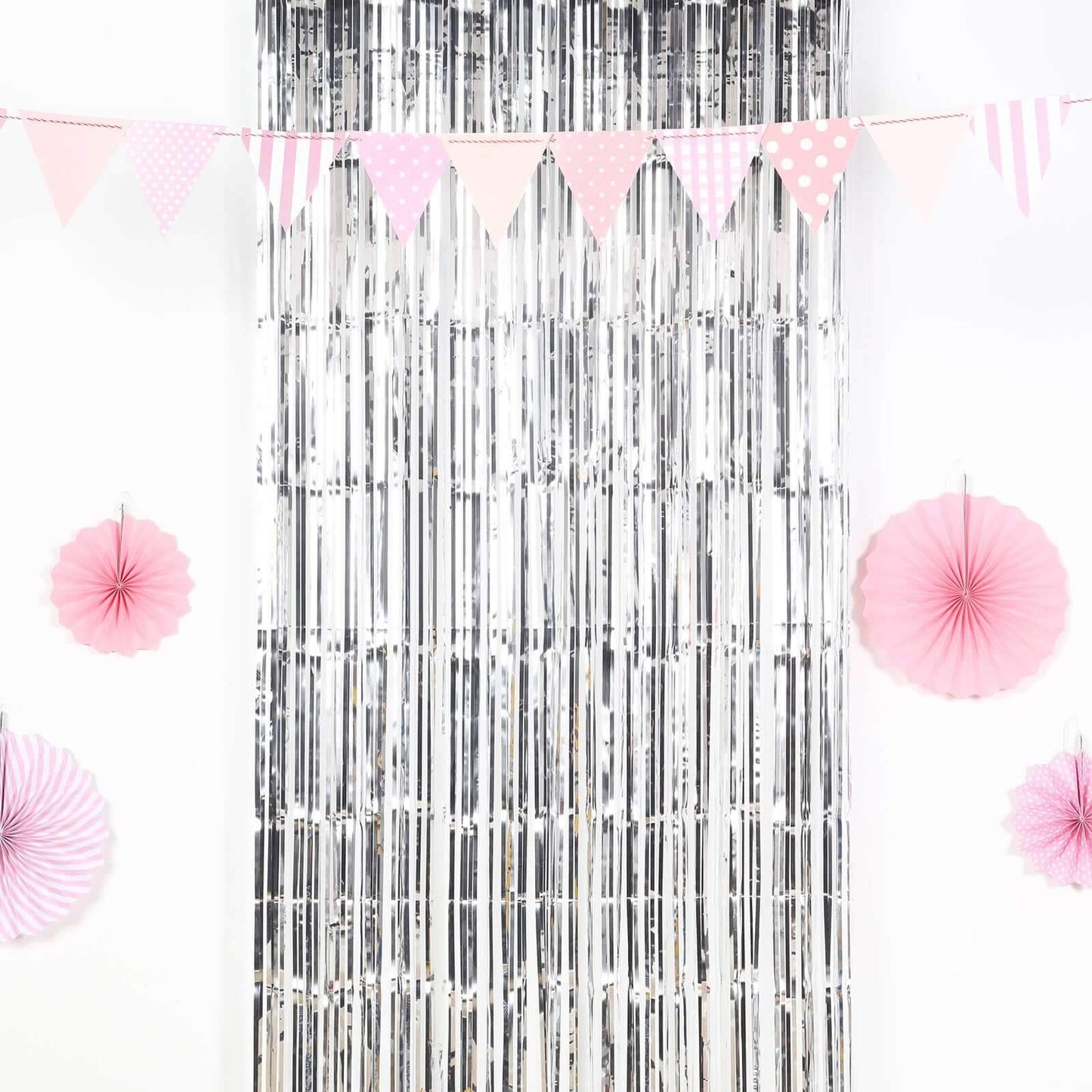 8ft Silver Metallic Tinsel Foil Fringe Doorway Curtain Party Backdrop