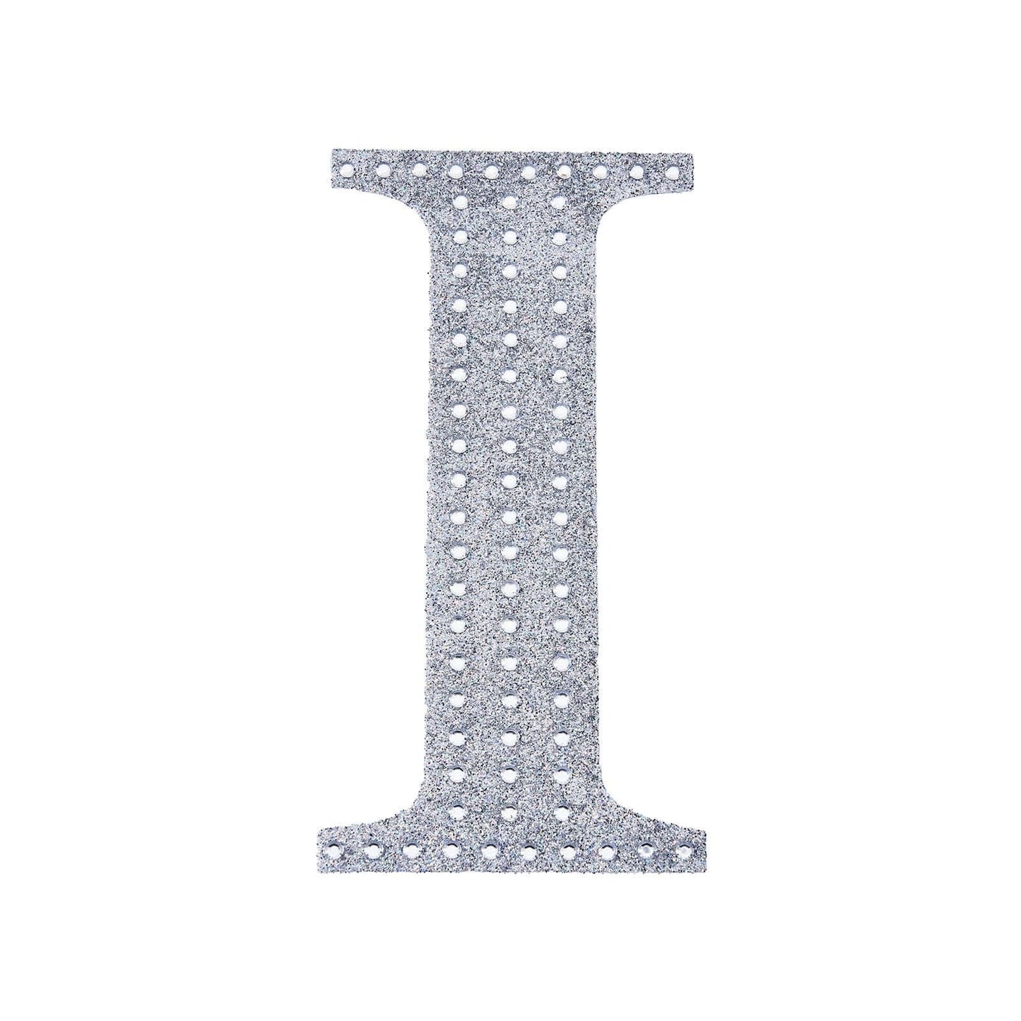 Decorative Rhinestone Alphabet "I" Letter Stickers, Glitter Adhesive Craft Letters Silver DIY Sparkle Embellishments 4"