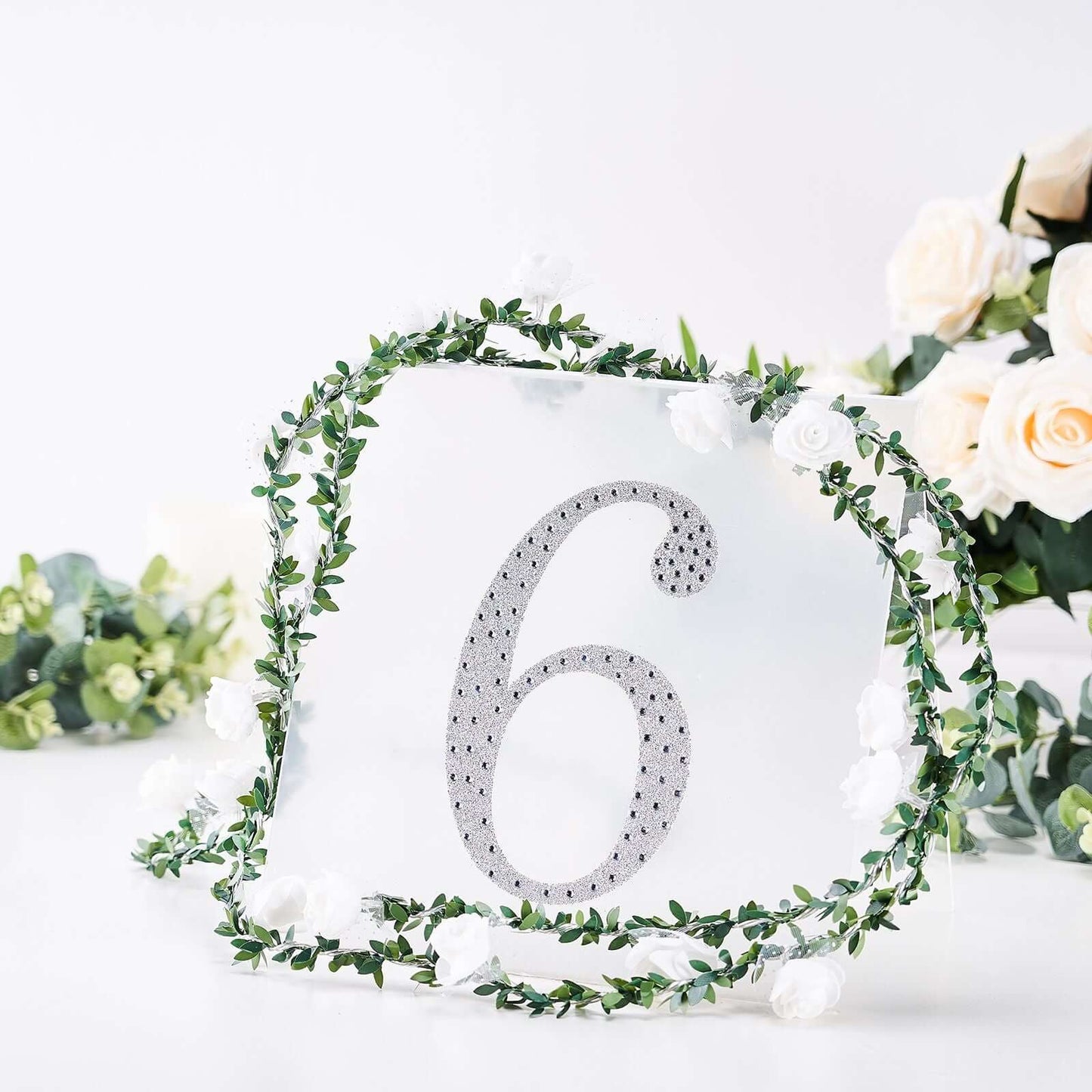 Decorative Rhinestone Number "6" Stickers, Glitter Adhesive Craft Numbers Silver DIY Sparkle Embellishments 8"