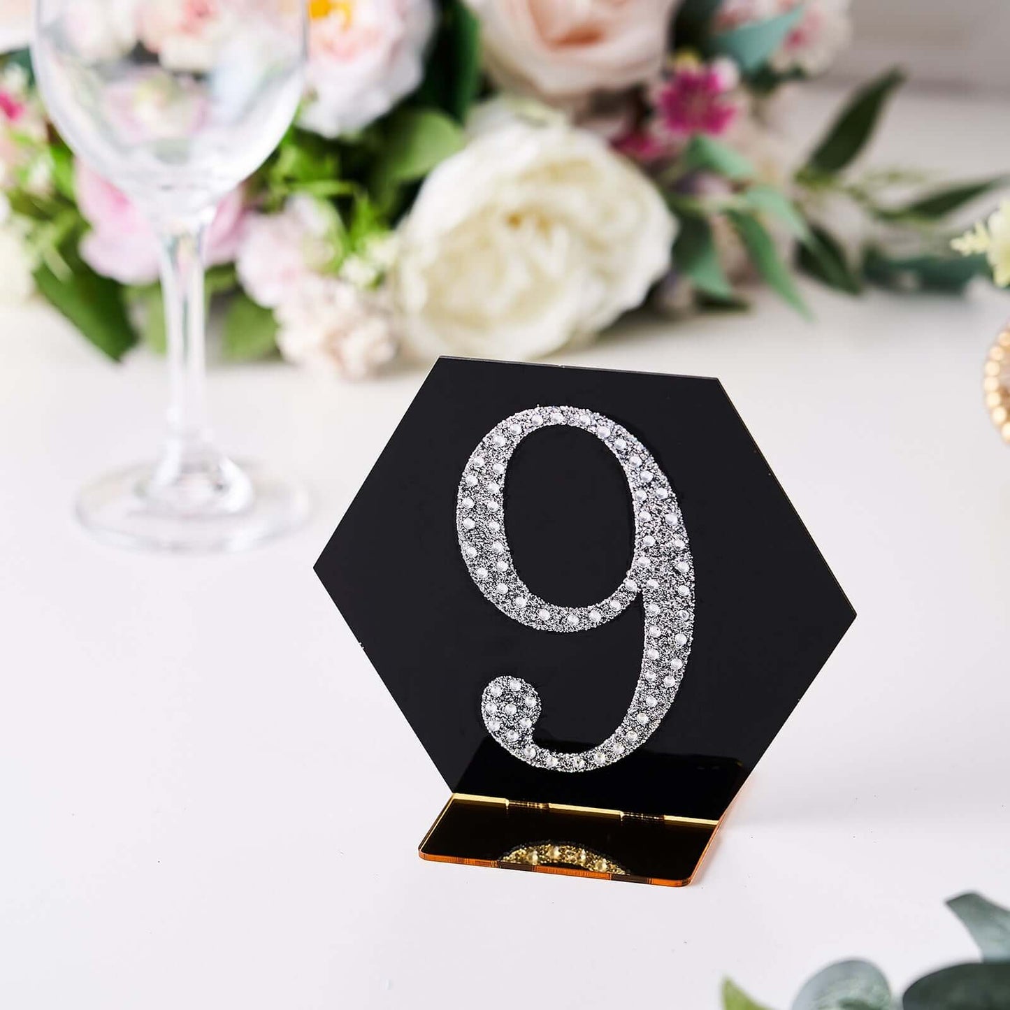 Decorative Rhinestone Number "9" Stickers, Glitter Adhesive Craft Numbers Silver DIY Sparkle Embellishments 4"