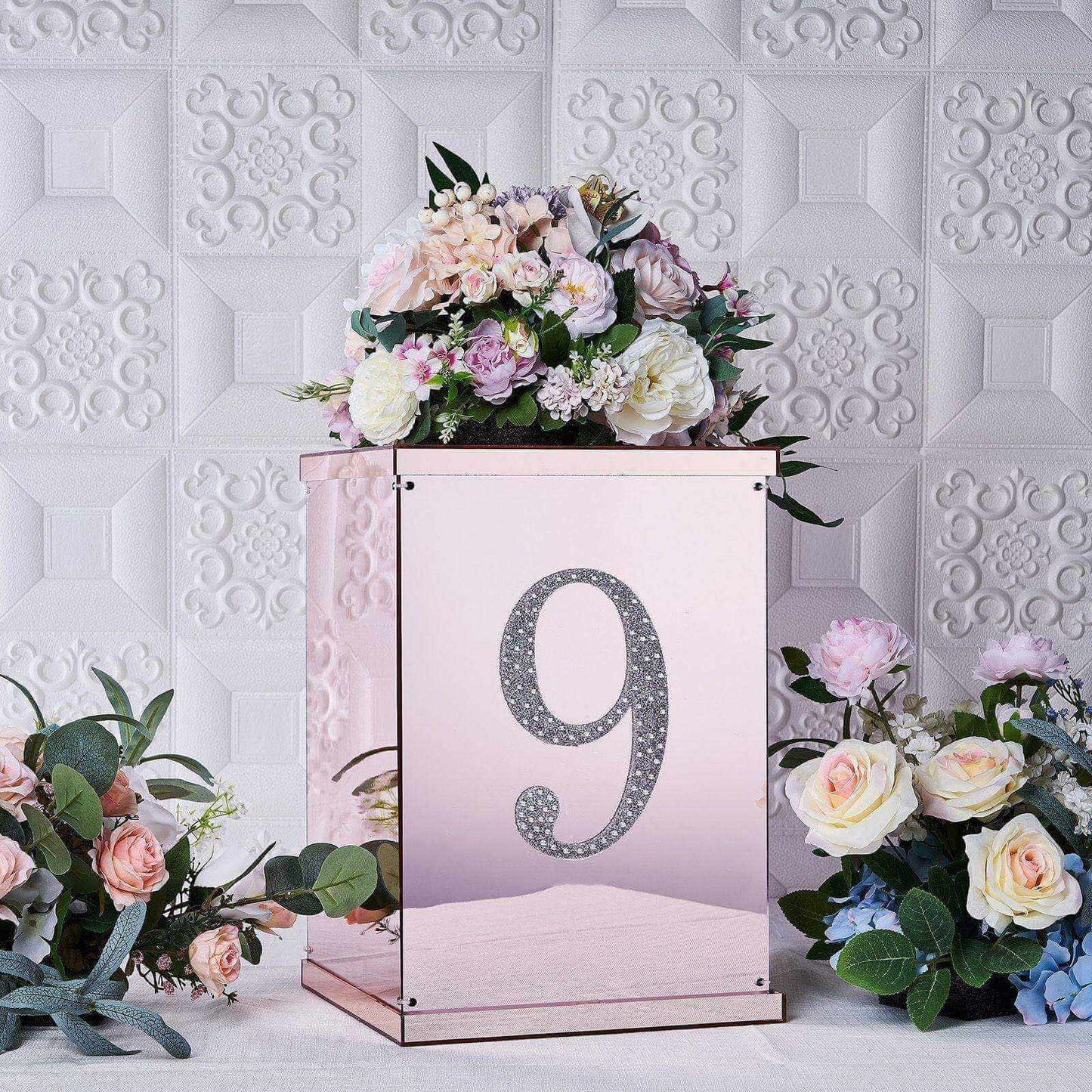 Decorative Rhinestone Number "9" Stickers, Glitter Adhesive Craft Numbers Silver DIY Sparkle Embellishments 8"