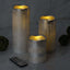 Set of 3 LED Flameless Pillar Candles Remote Operated Metallic Silver - Battery Powered 4", 6", 8"